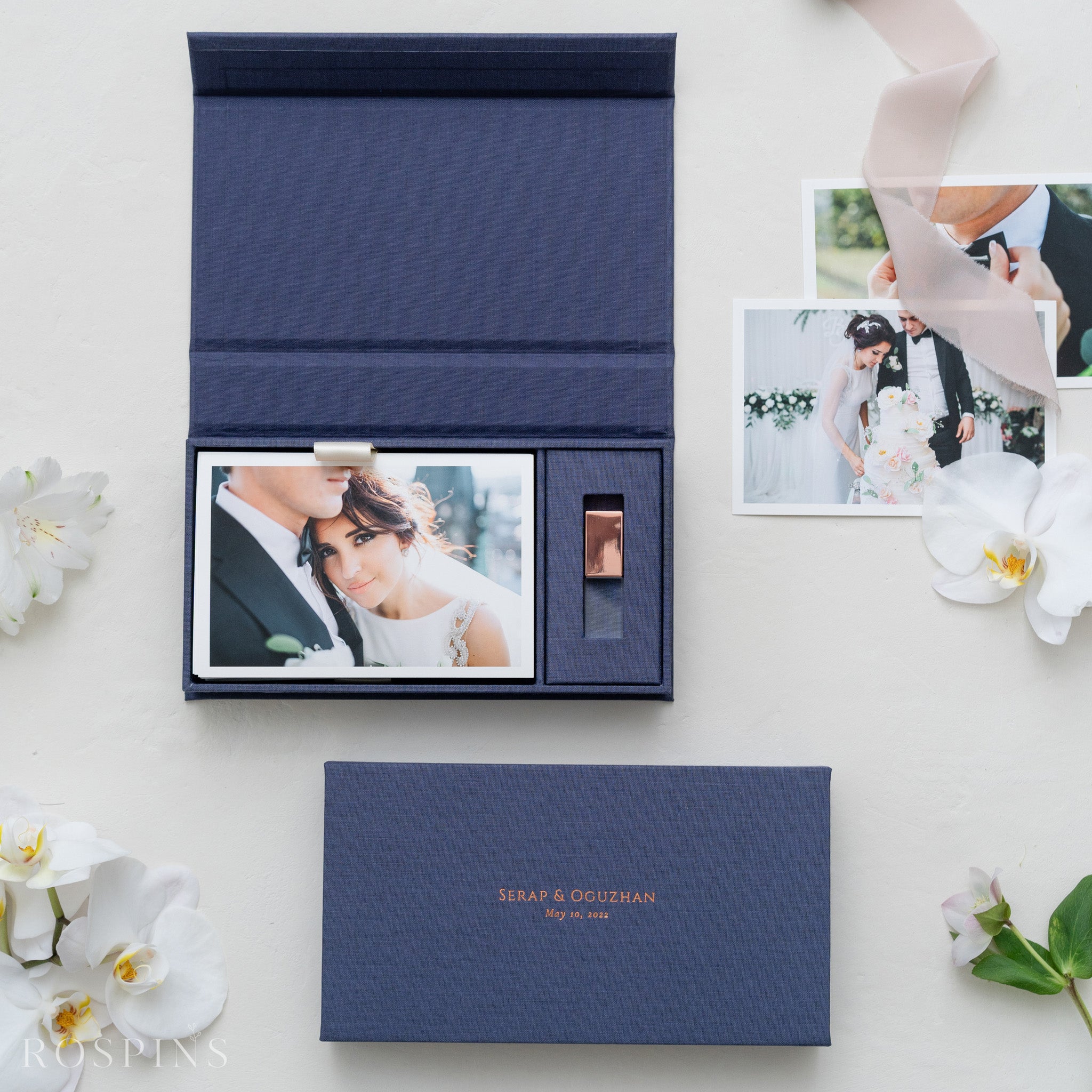 Linen Photo & USB Box - Navy