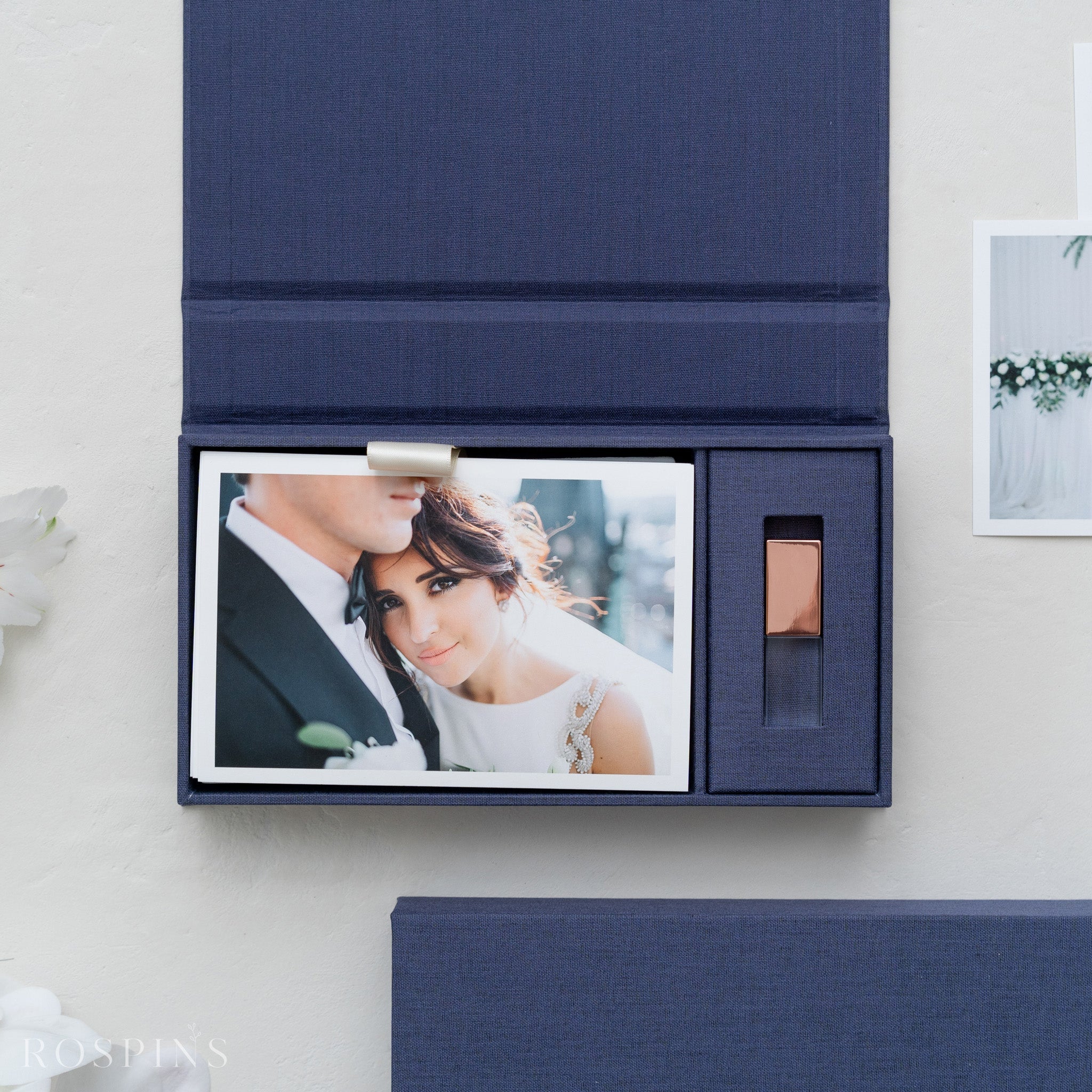 Linen Photo & USB Box - Navy