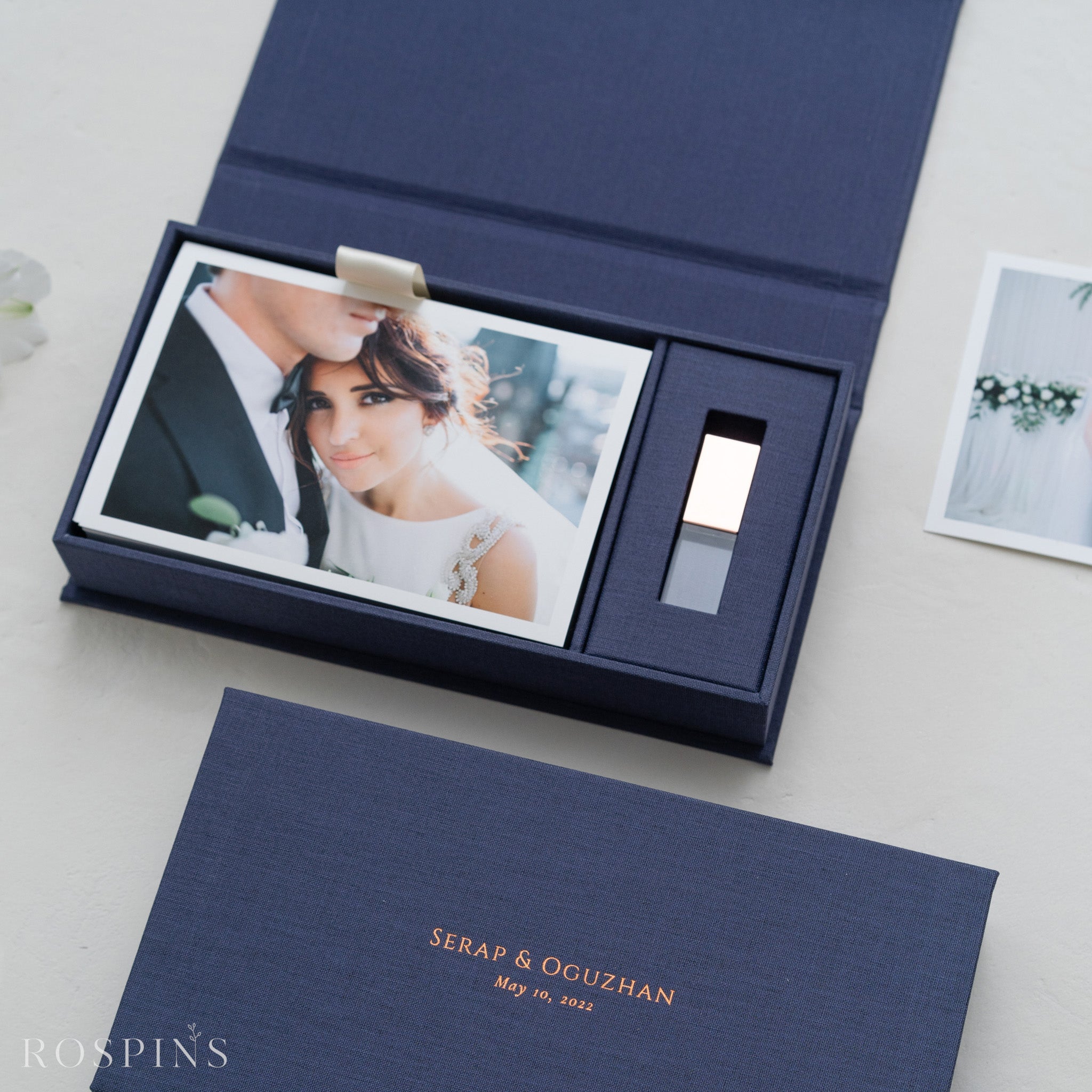 Linen Photo & USB Box - Navy