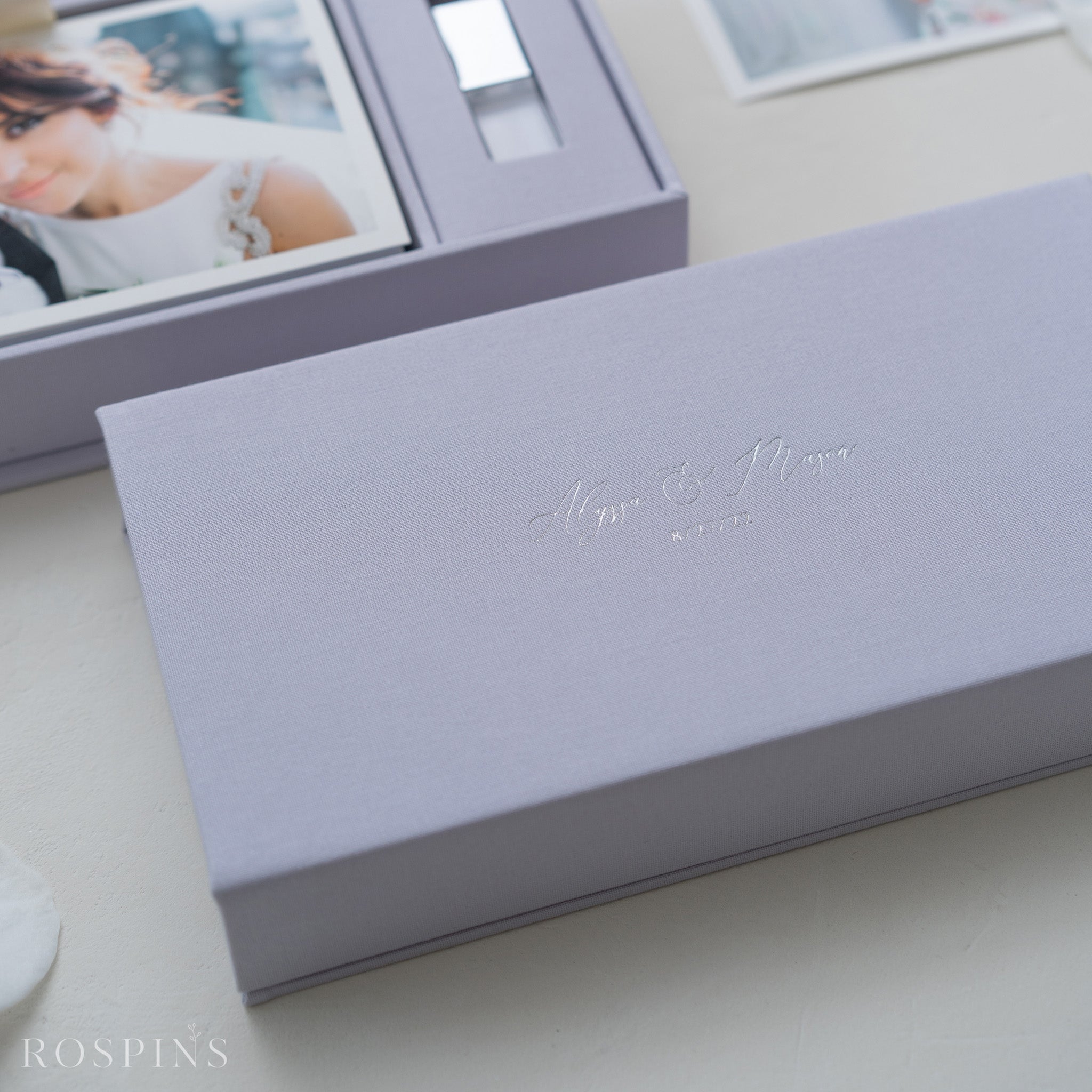 Linen Photo & USB Box - Pale Violet