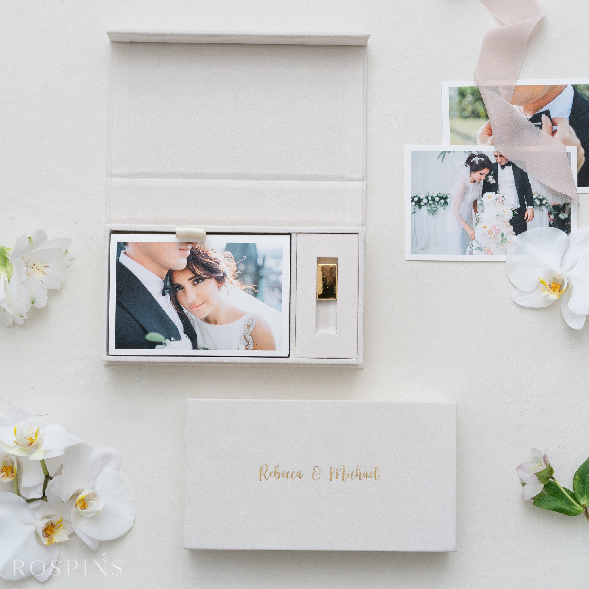 Velvet Photo & USB Box - Champagne