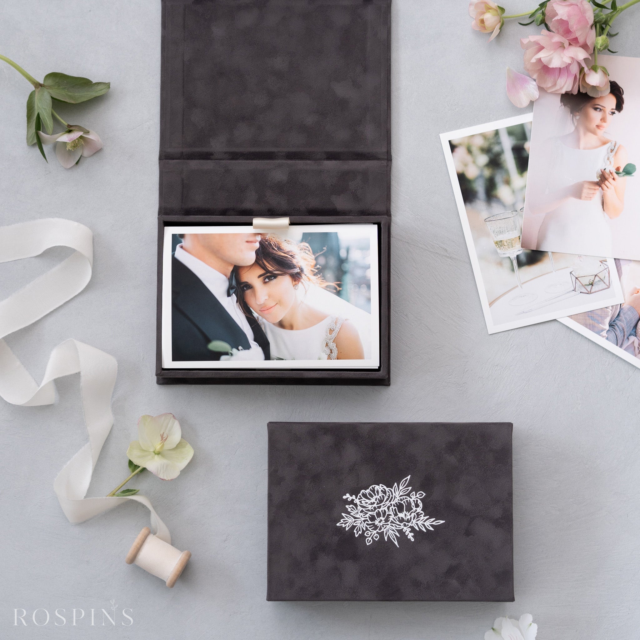 Velvet Photo Box - Charcoal Grey