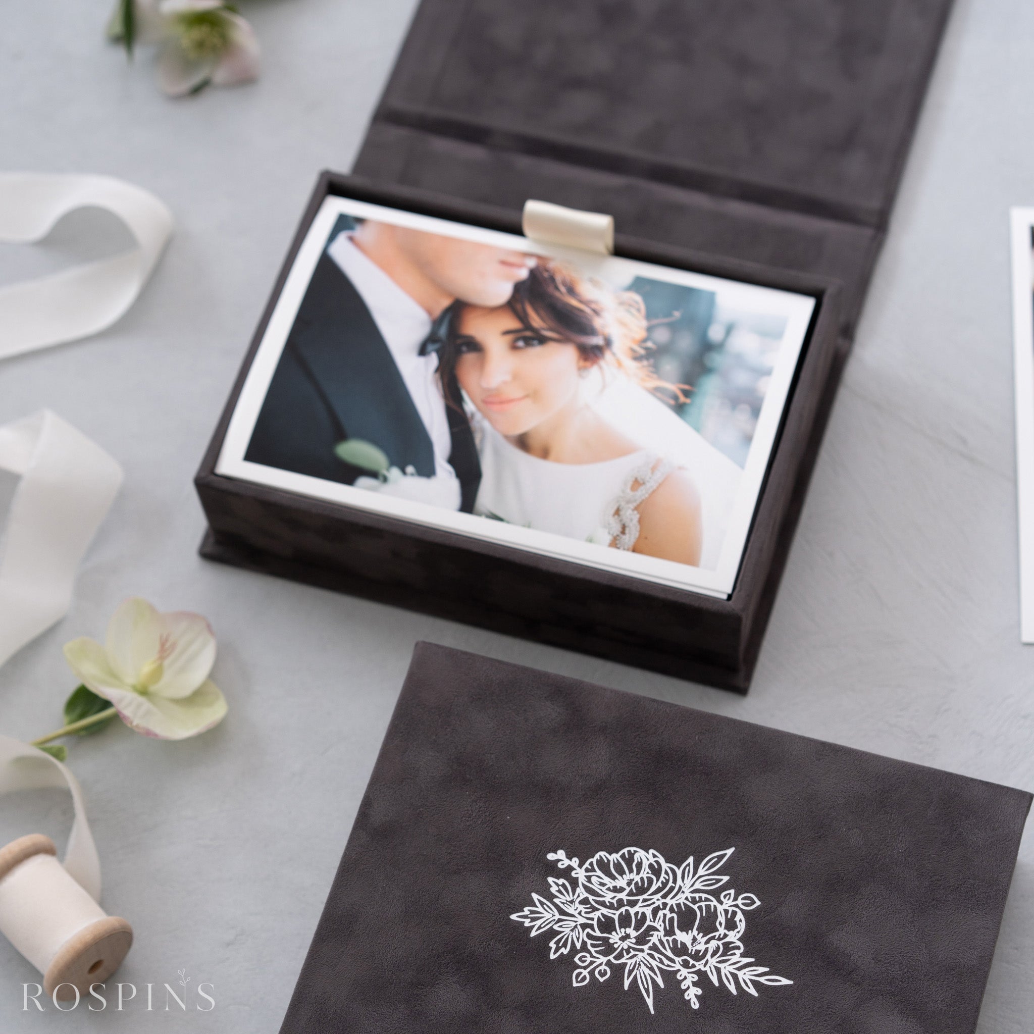 Velvet Photo Box - Charcoal Grey