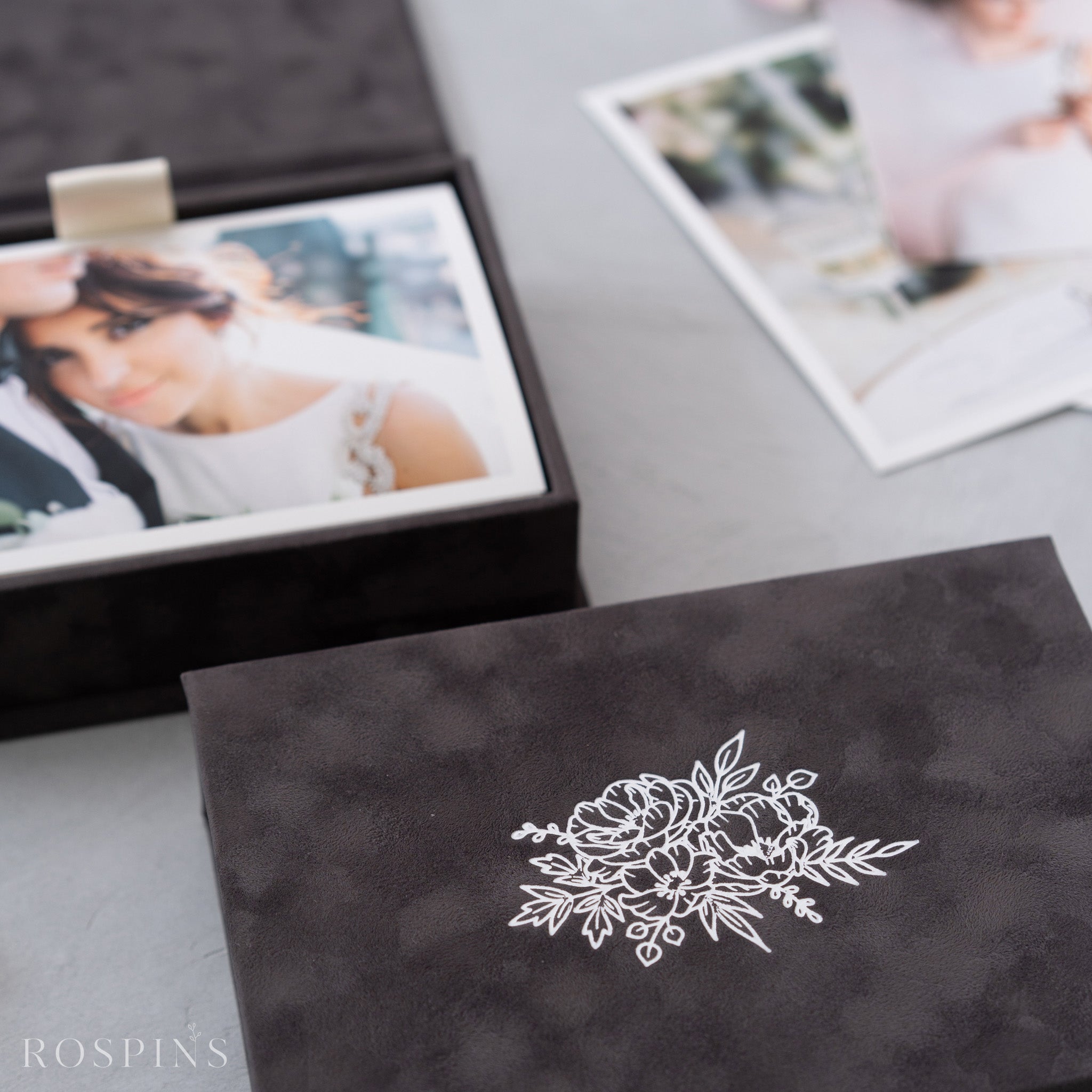 Velvet Photo Box - Charcoal Grey