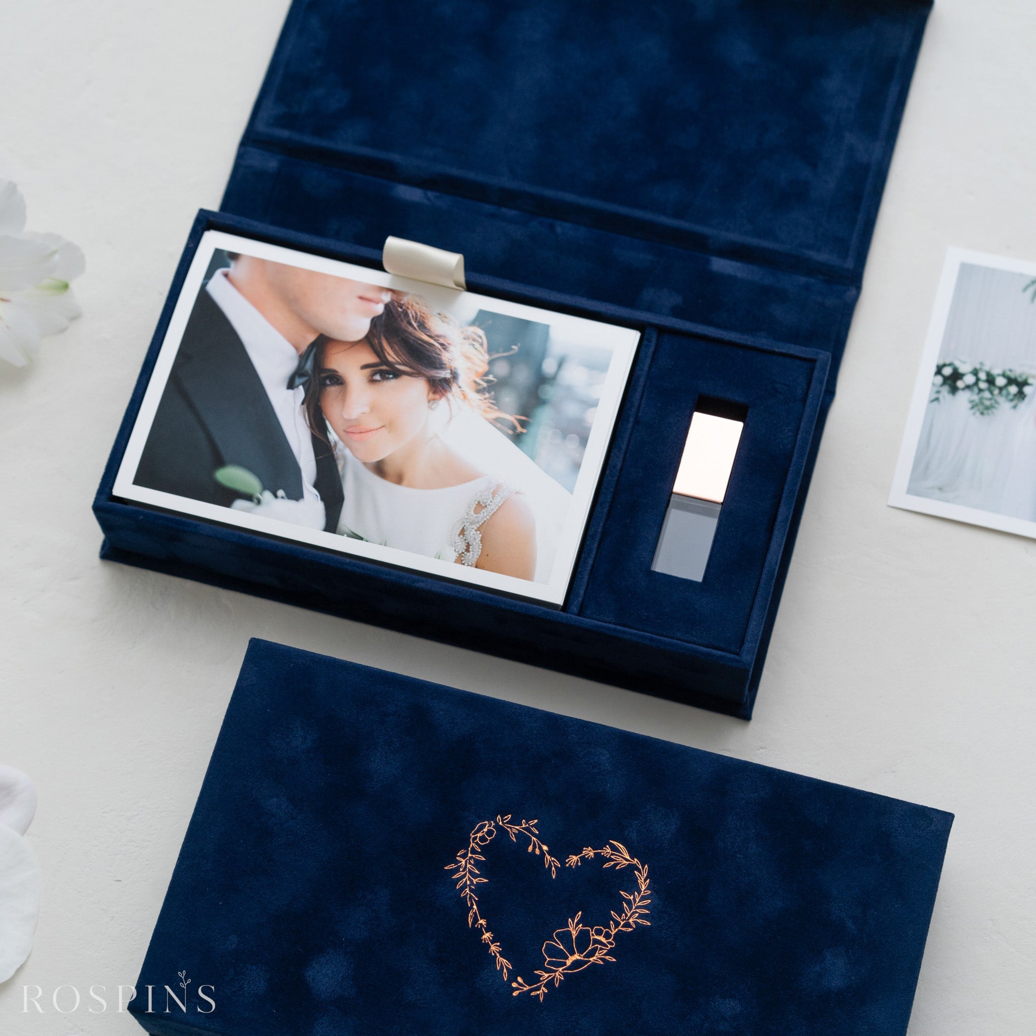 Velvet Photo & USB Box - Deep Blue