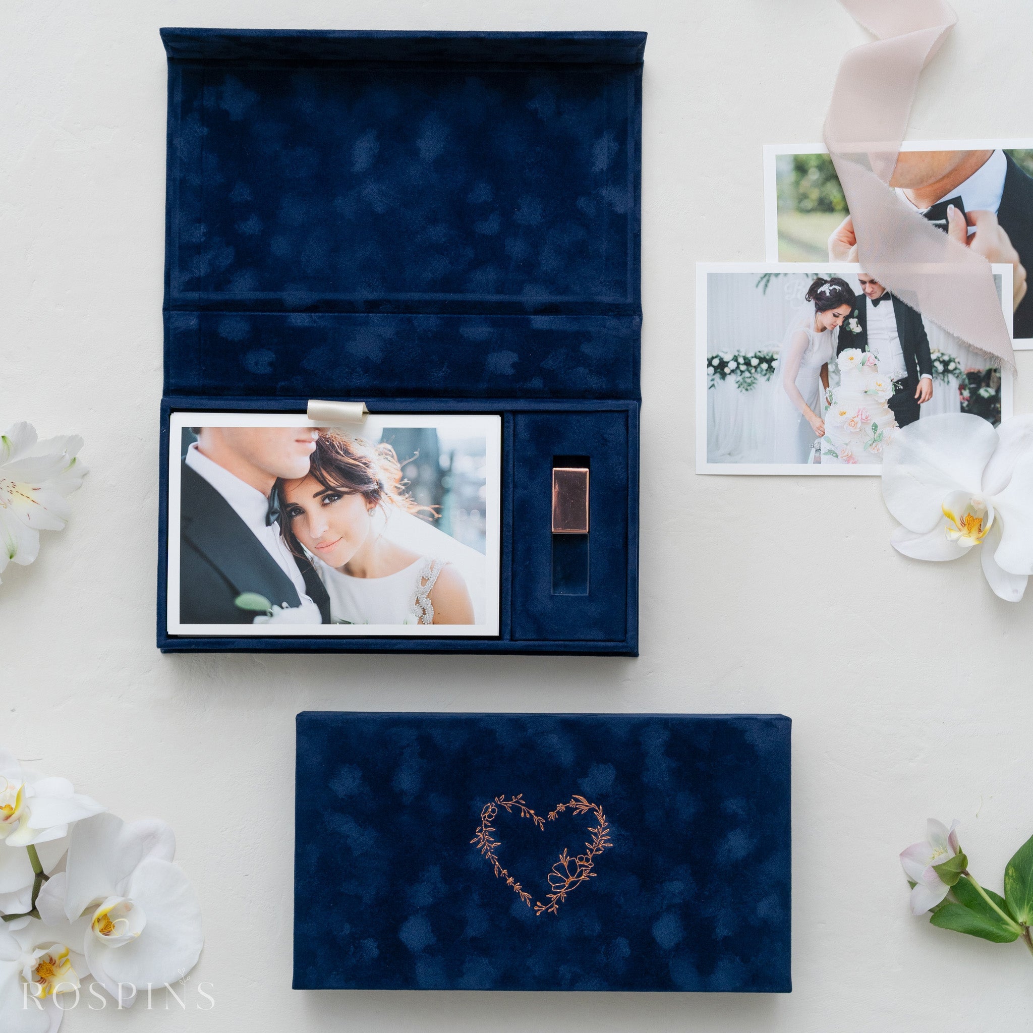 Velvet Photo & USB Box - Deep Blue