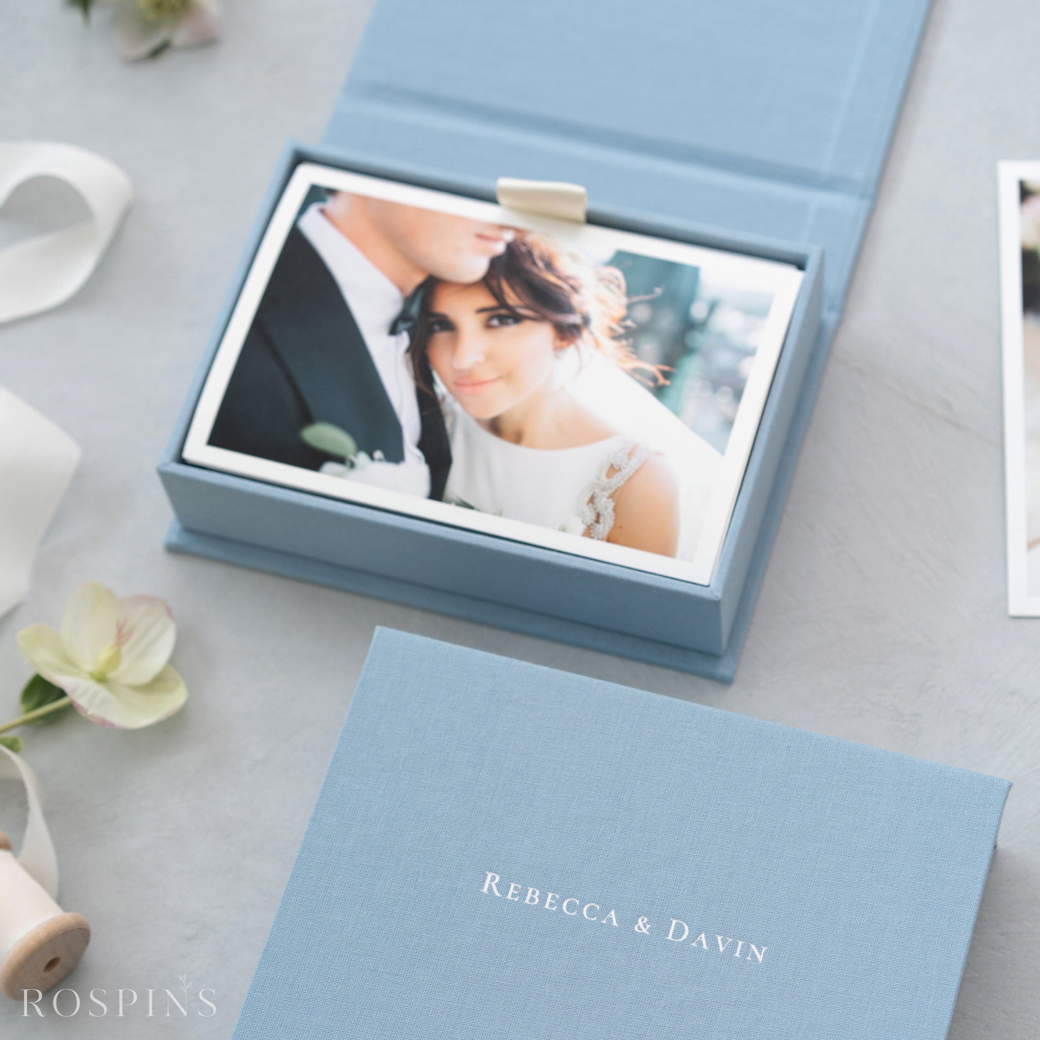 Linen Photo Box - Light Blue