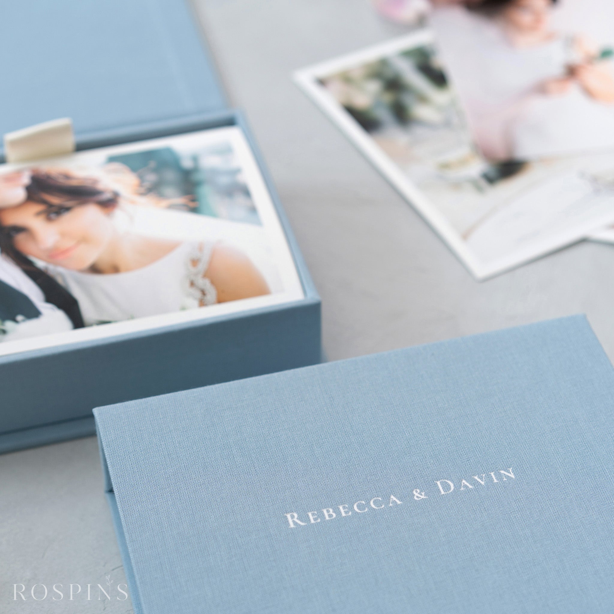 Linen Photo Box - Light Blue