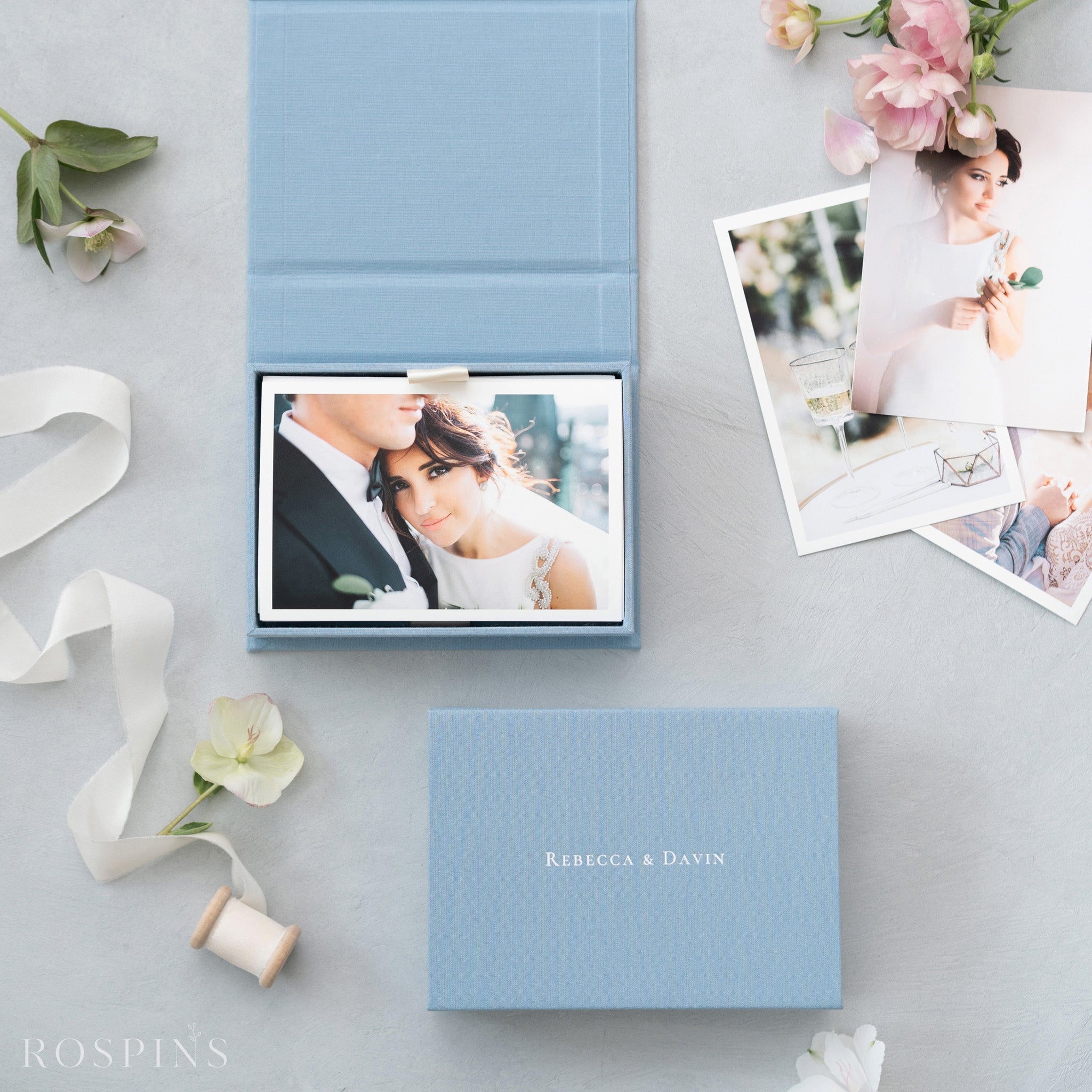 Linen Photo Box - Light Blue