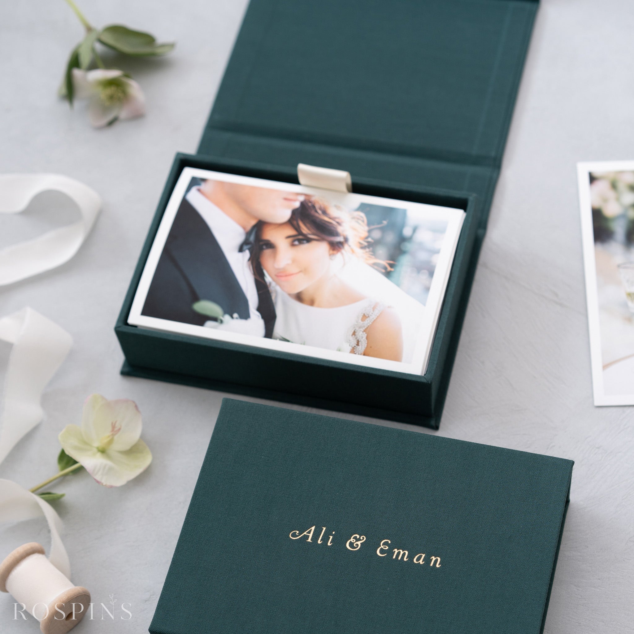 Linen Photo Box - Emerald Green