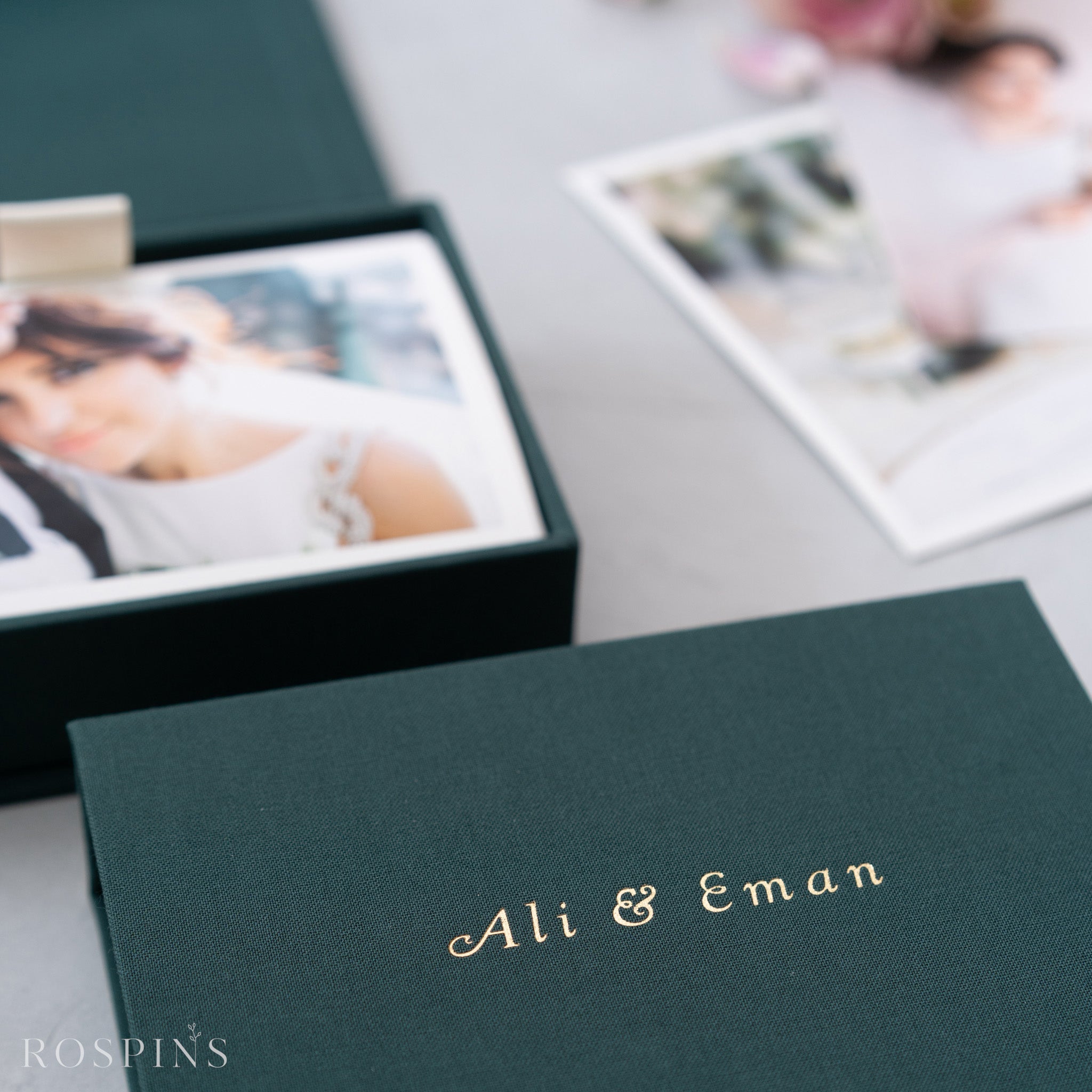 Linen Photo Box - Emerald Green