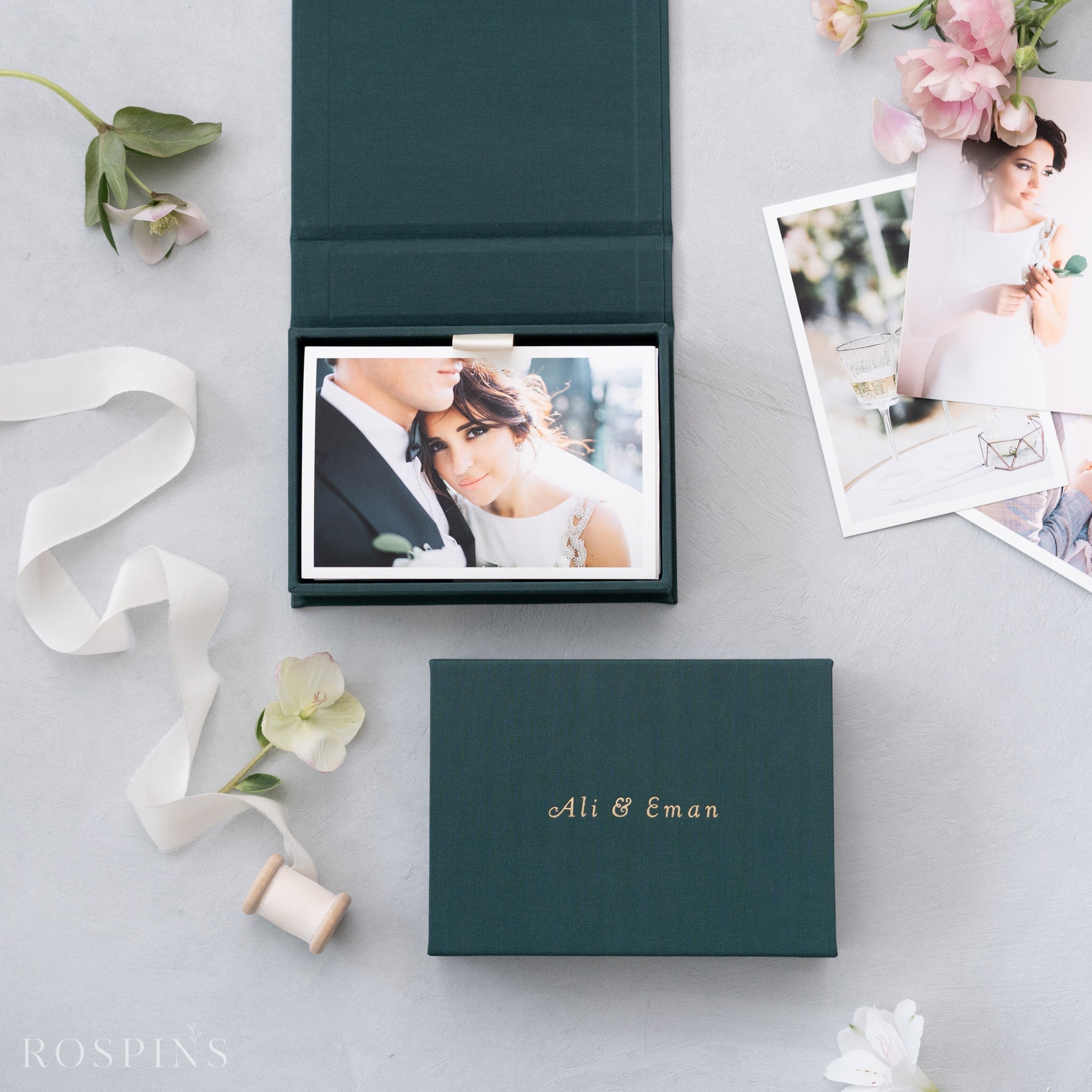 Linen Photo Box - Emerald Green