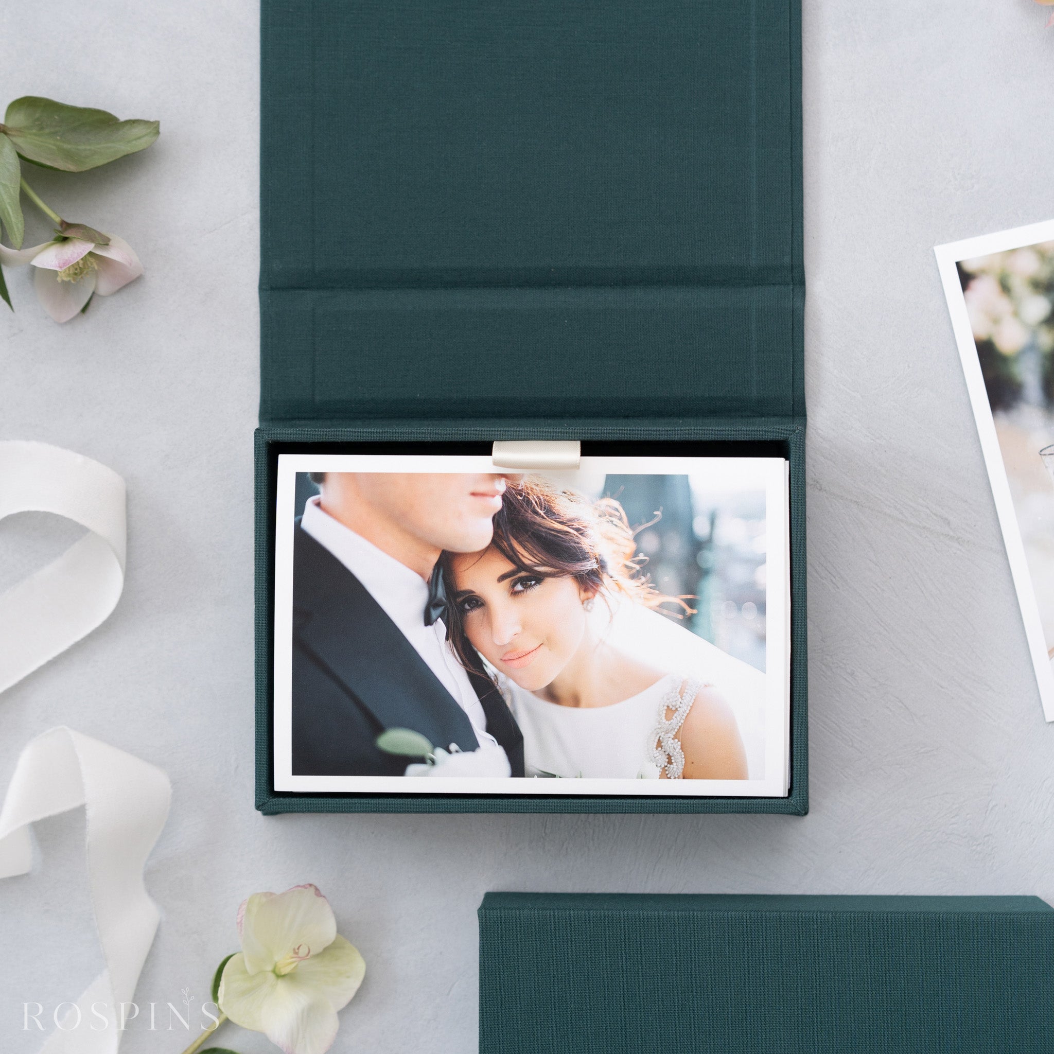 Linen Photo Box - Emerald Green