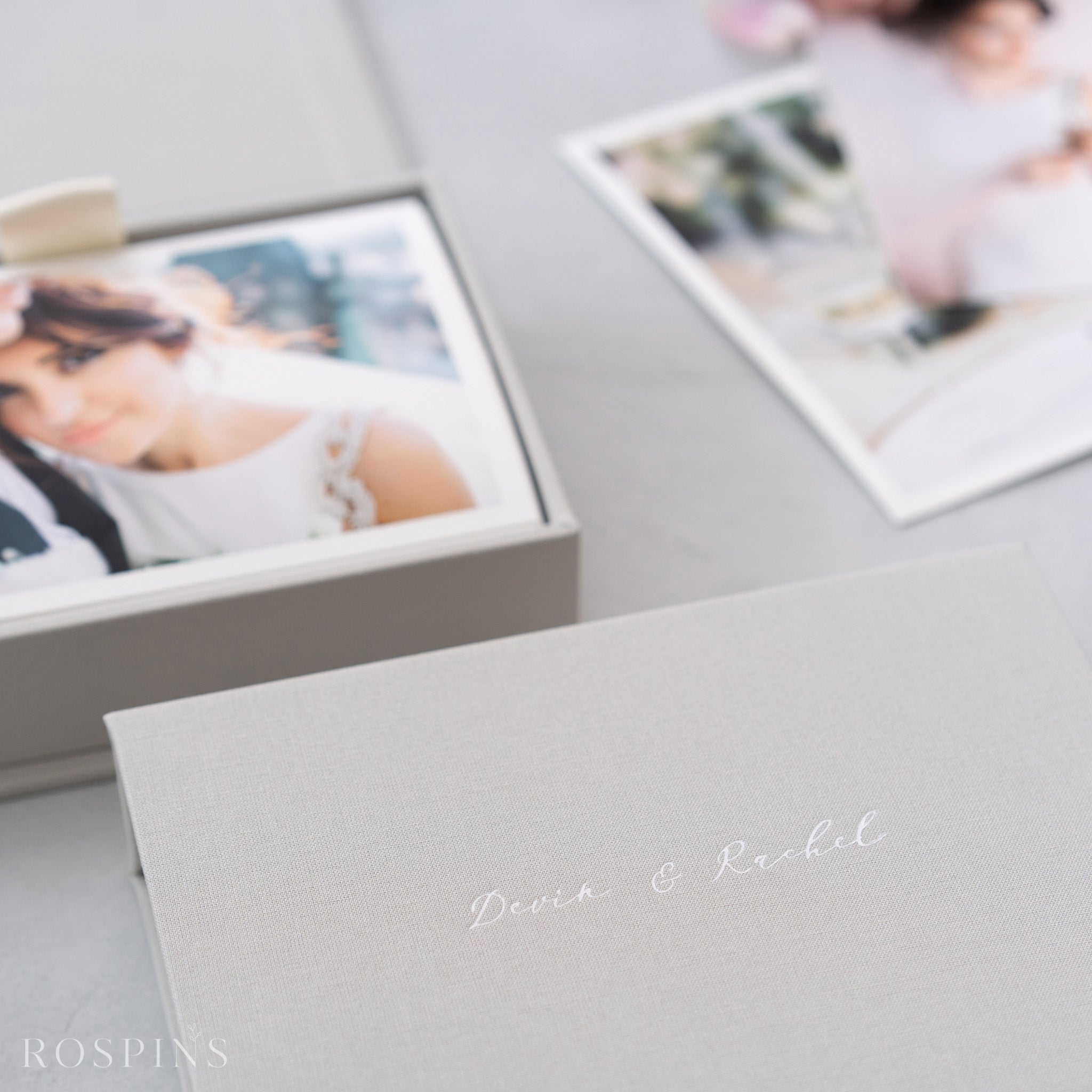 Linen Photo Box - Light Grey