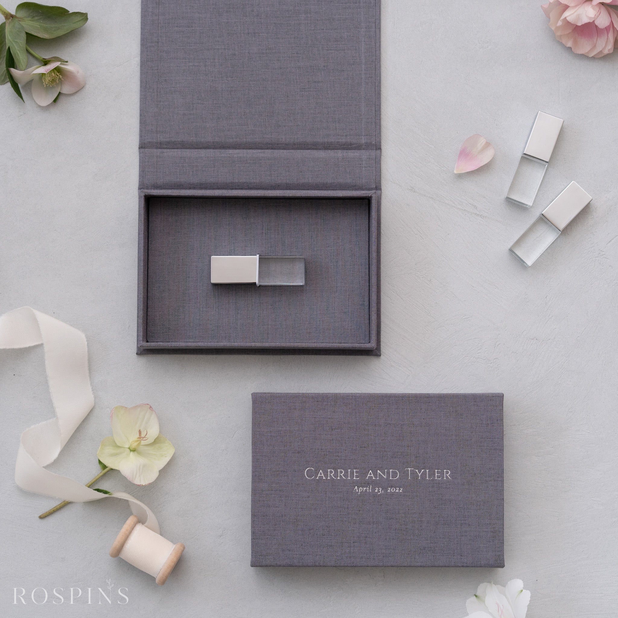 Linen USB Box -Dark Grey