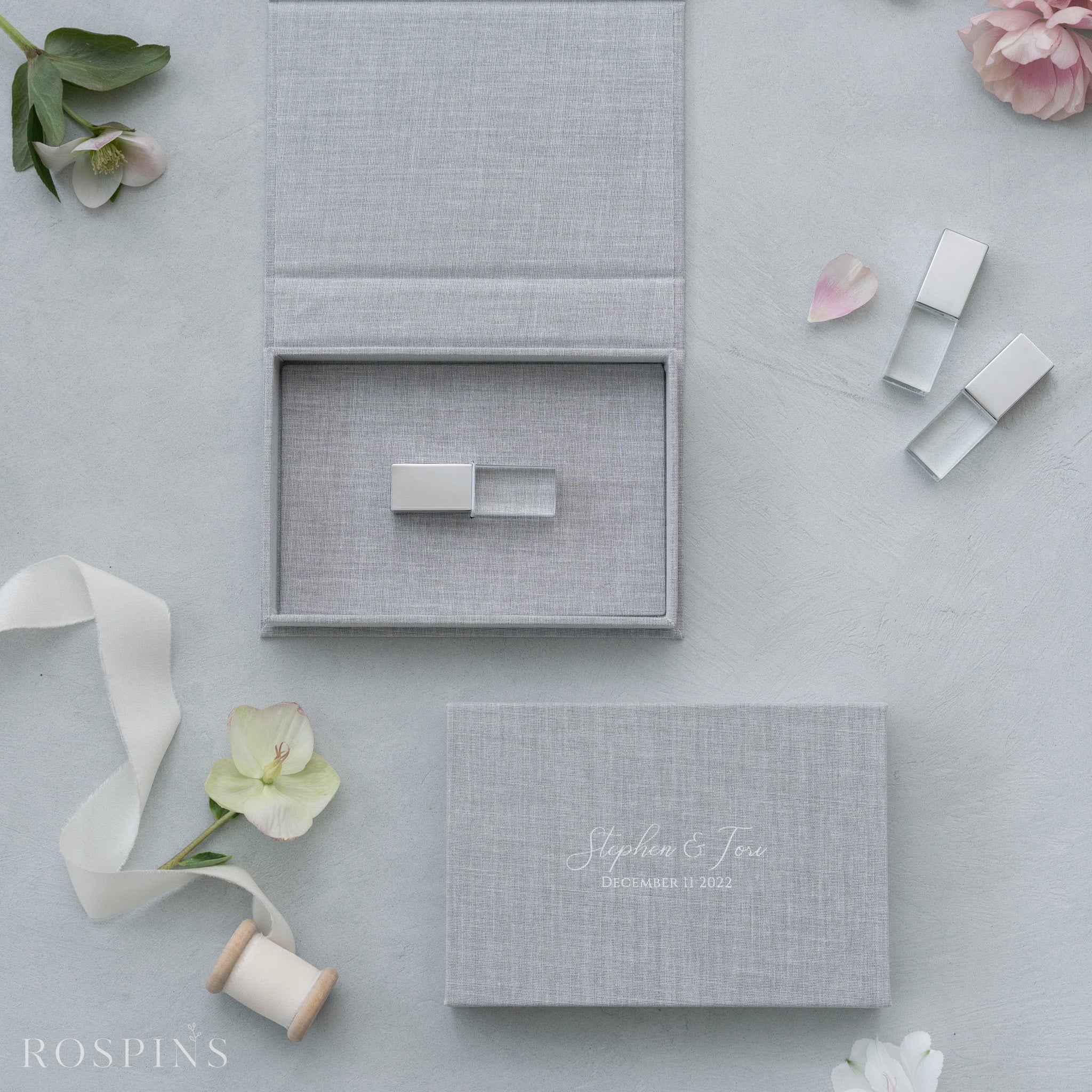 Linen USB Box -Heather Grey