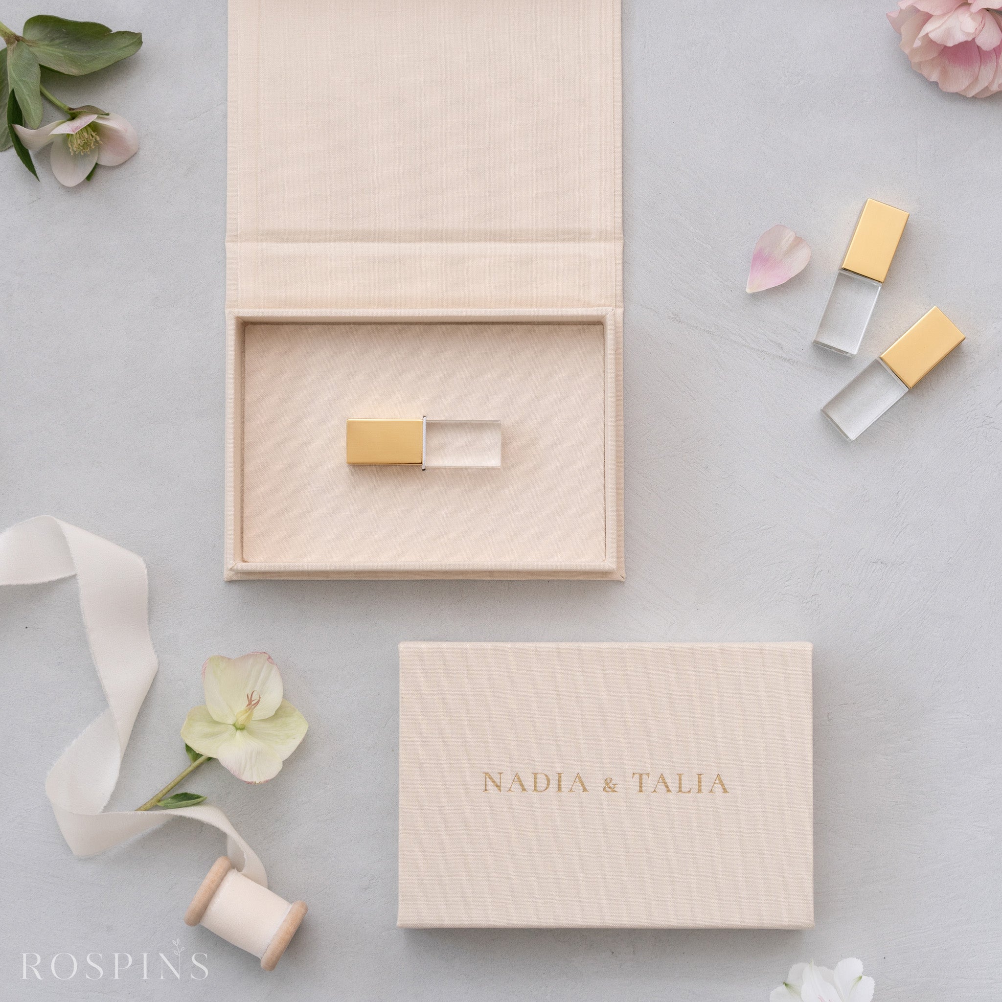 Linen USB Box -Ivory