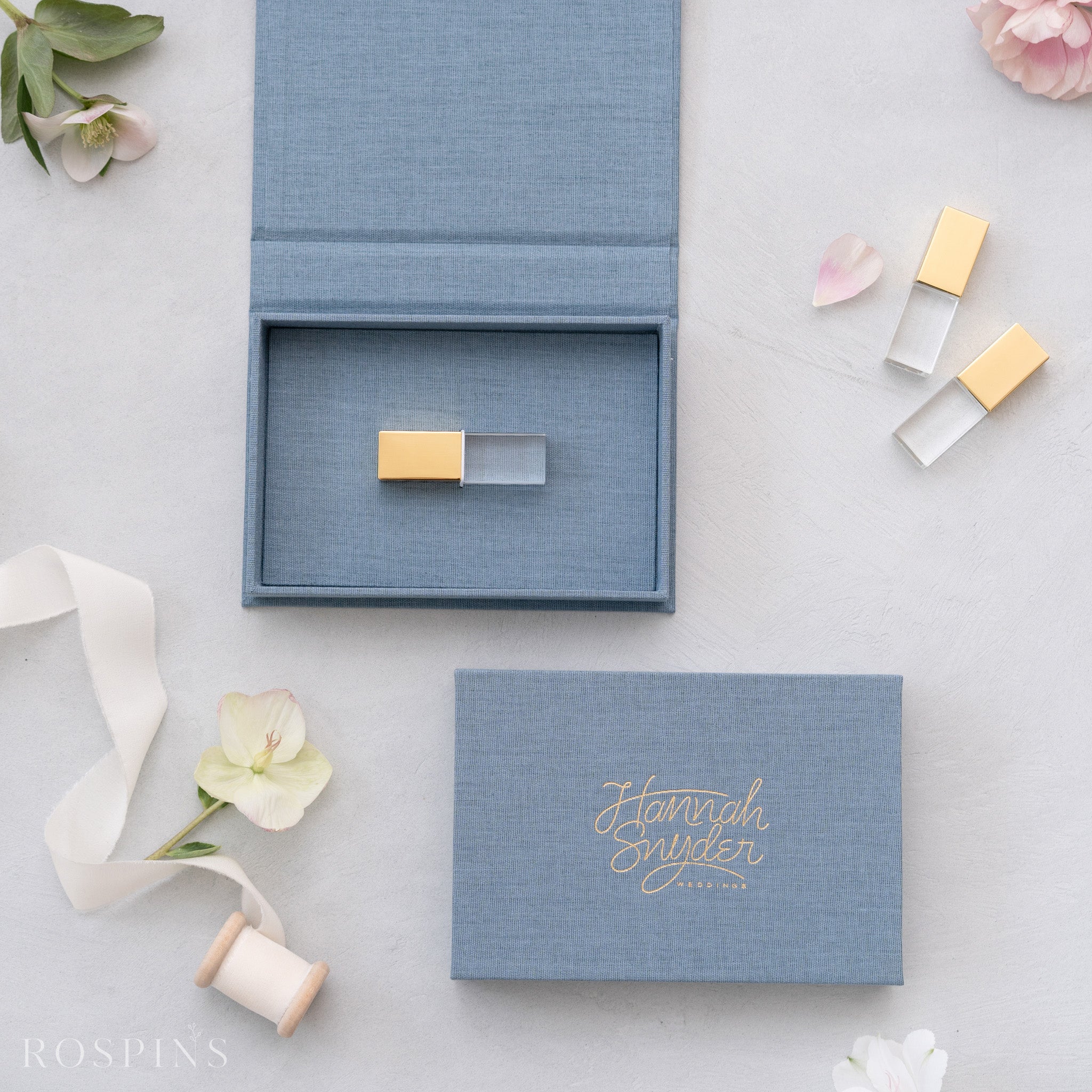 Linen USB Box -Lake Blue