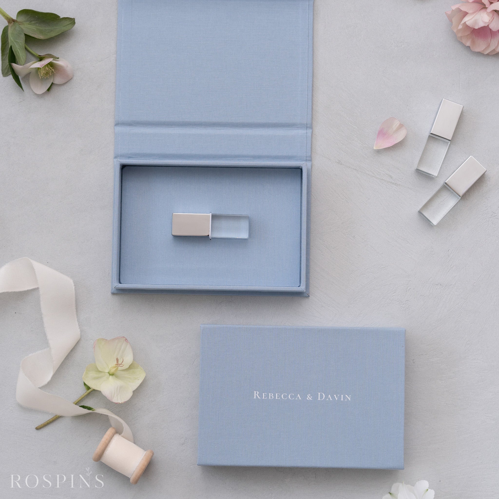 Linen USB Box -Light Blue