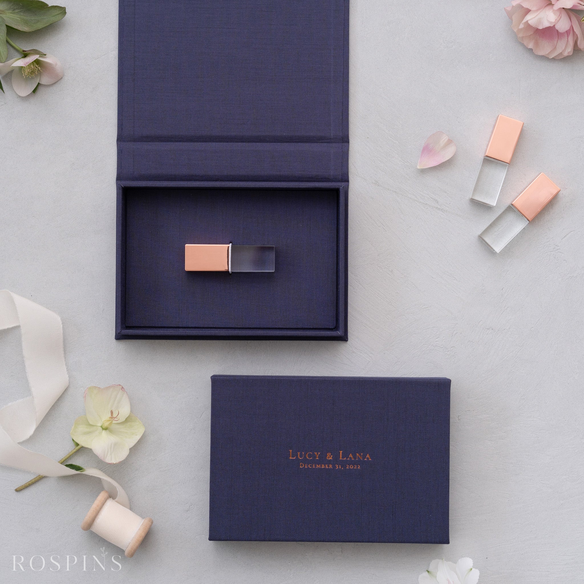 Linen USB Box - Navy