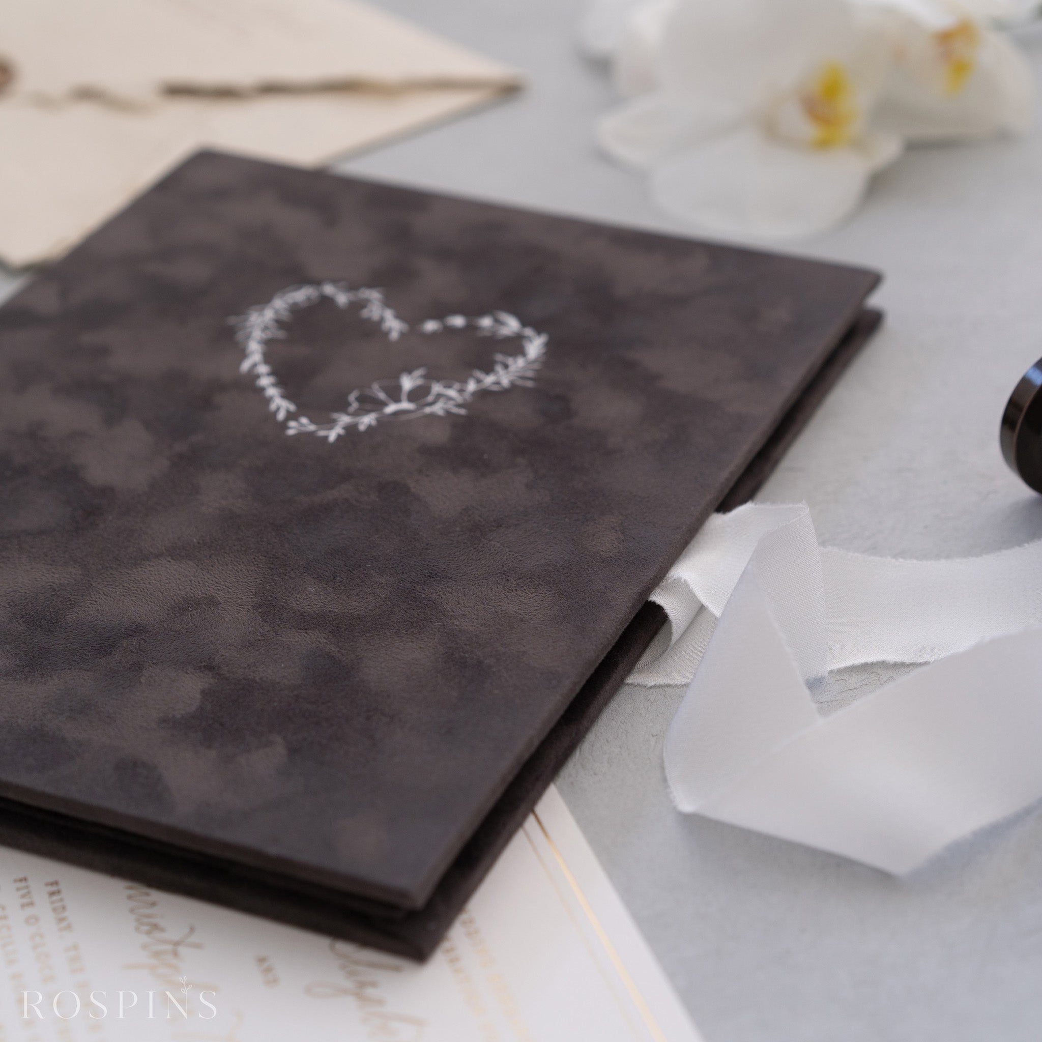 Velvet Invitation Folio - Charcoal Grey