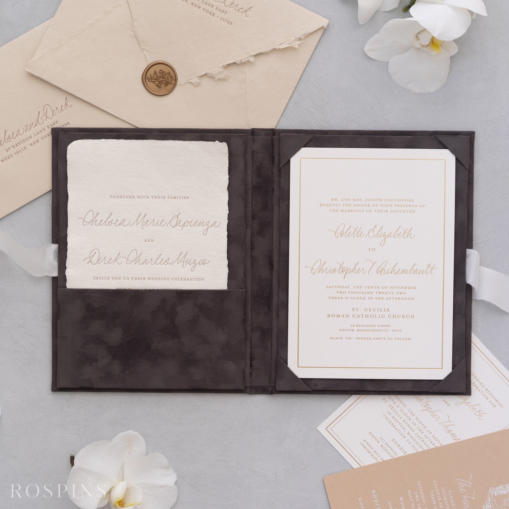 Velvet Invitation Folio - Charcoal Grey