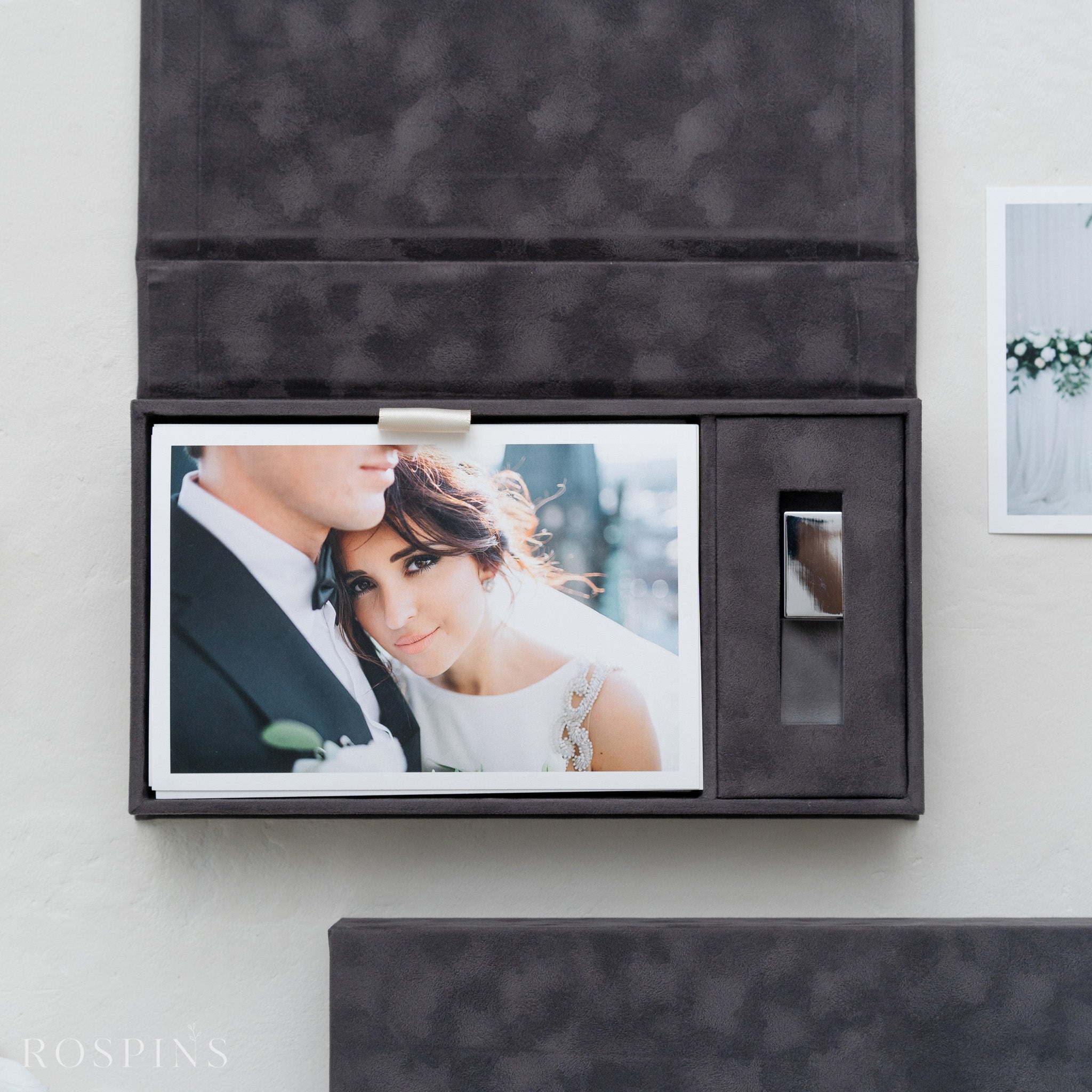 Velvet Photo & USB Box - Charcoal Grey