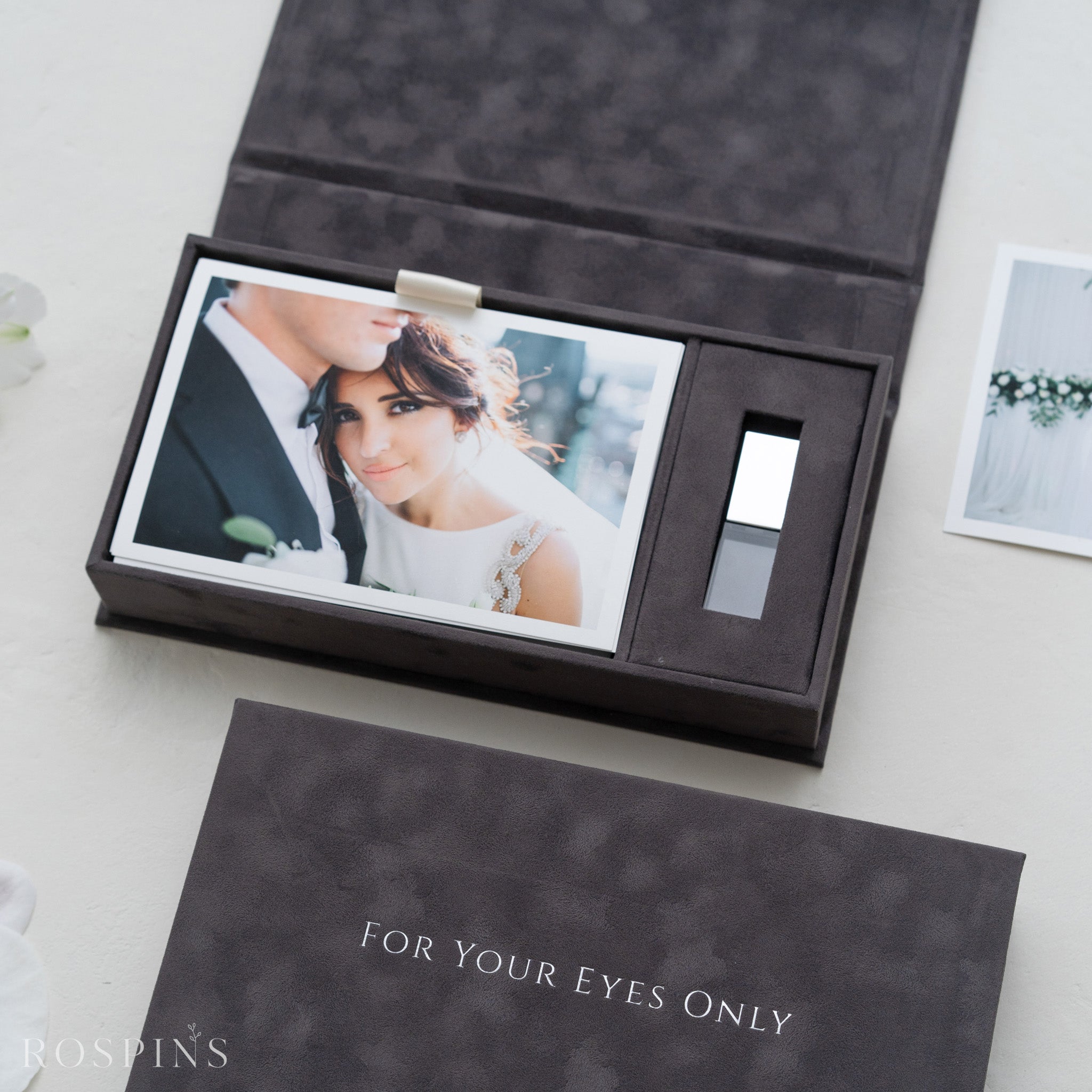 Velvet Photo & USB Box - Charcoal Grey