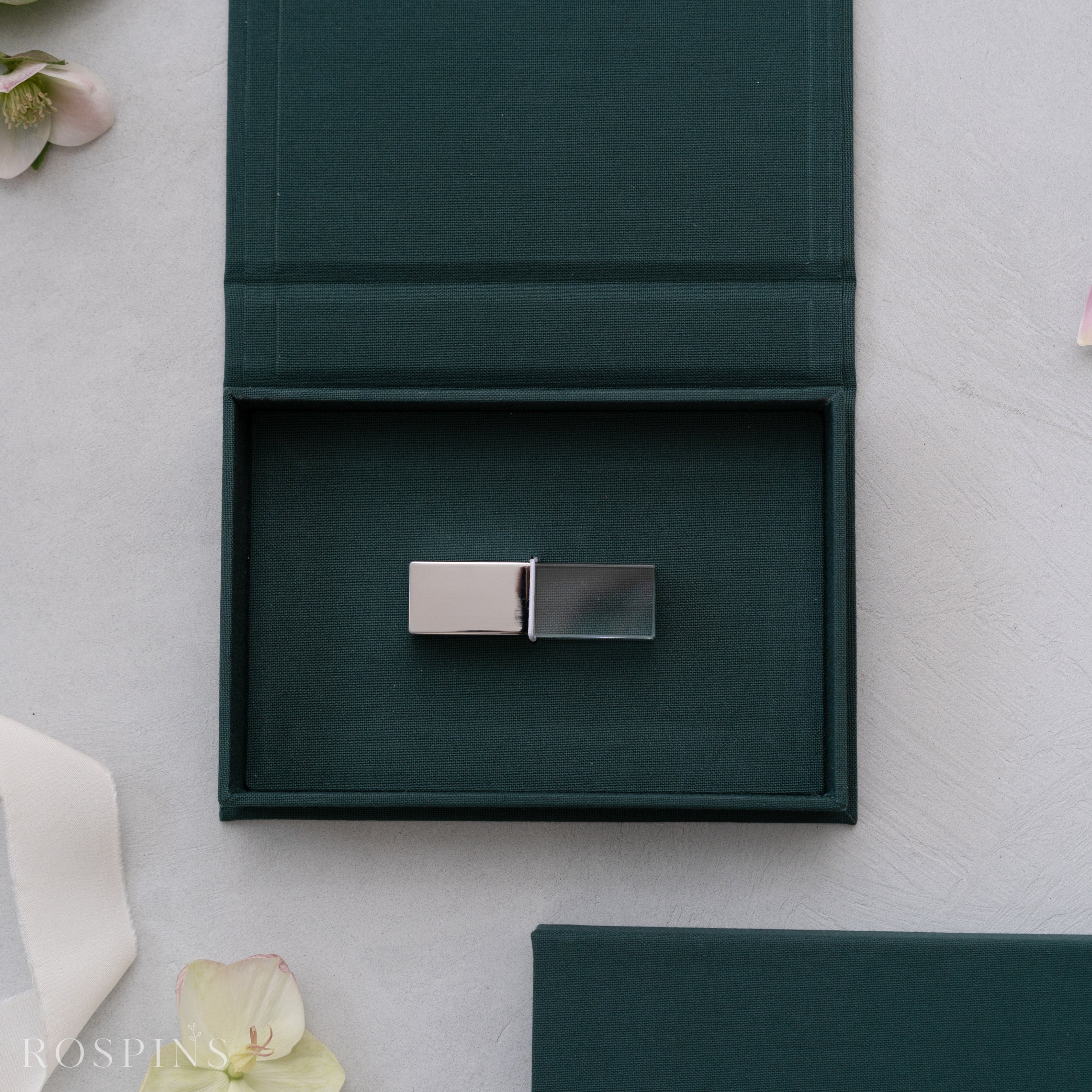 Linen USB Box -Emerald Green
