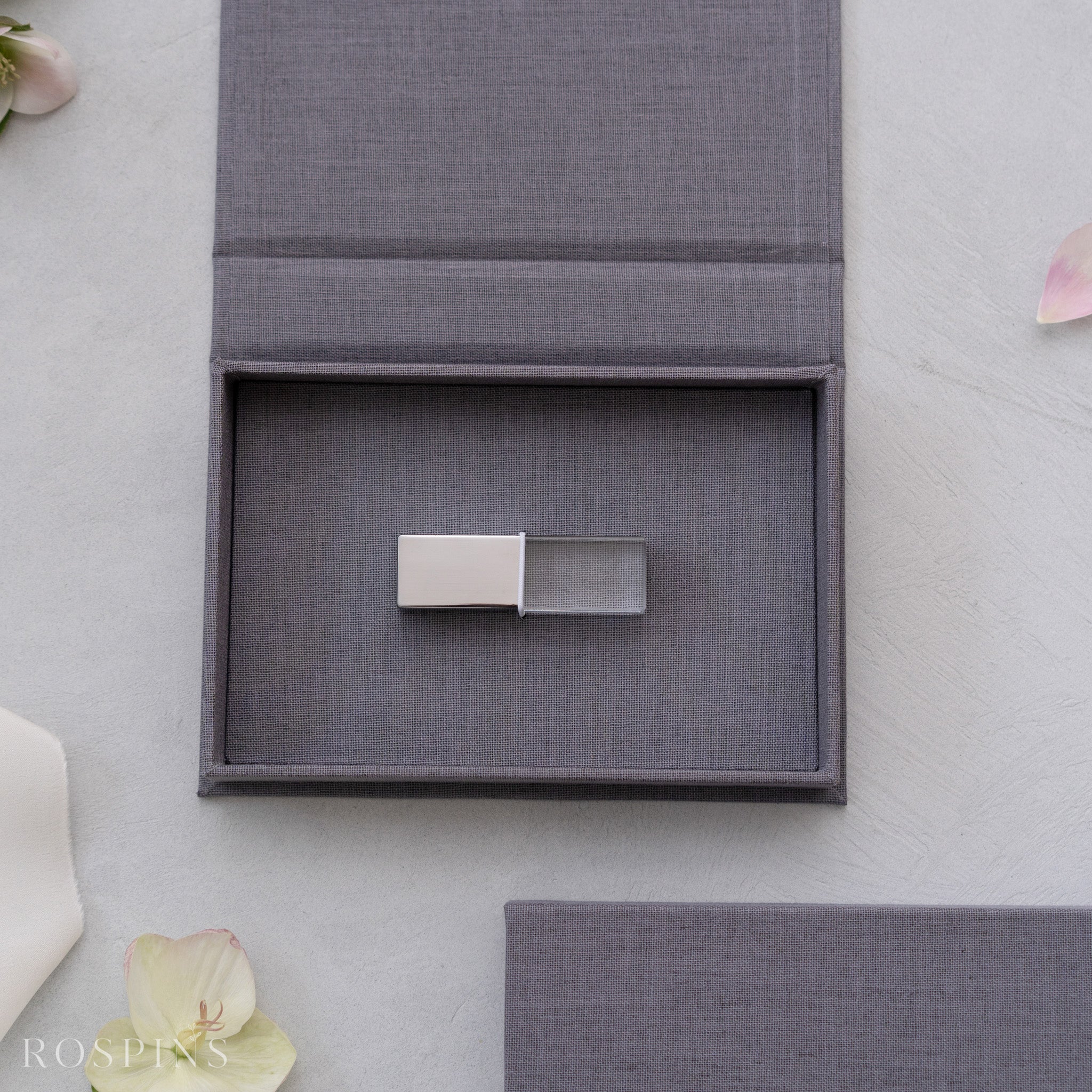 Linen USB Box -Dark Grey