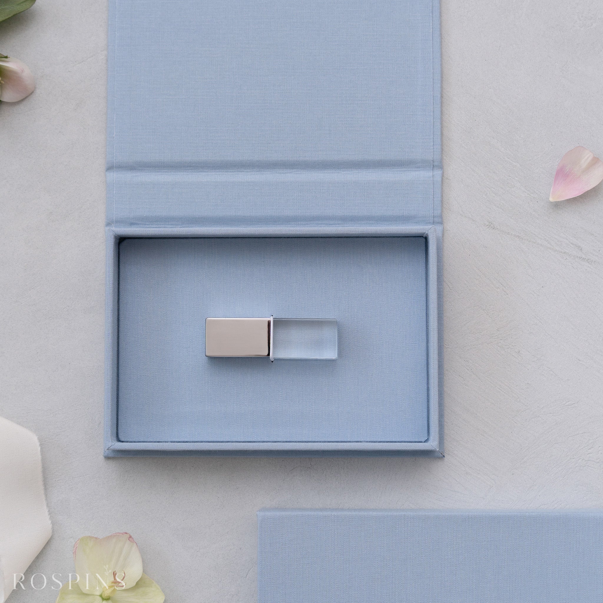 Linen USB Box -Light Blue