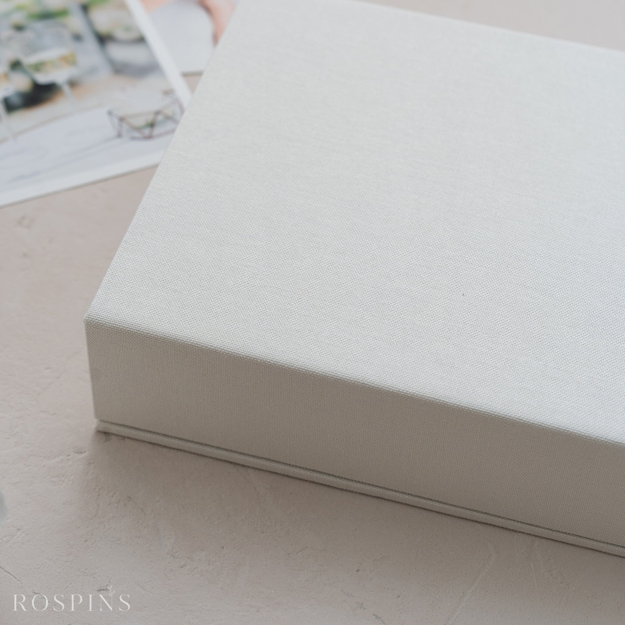 Linen Double Photo & USB Box - Creamy White