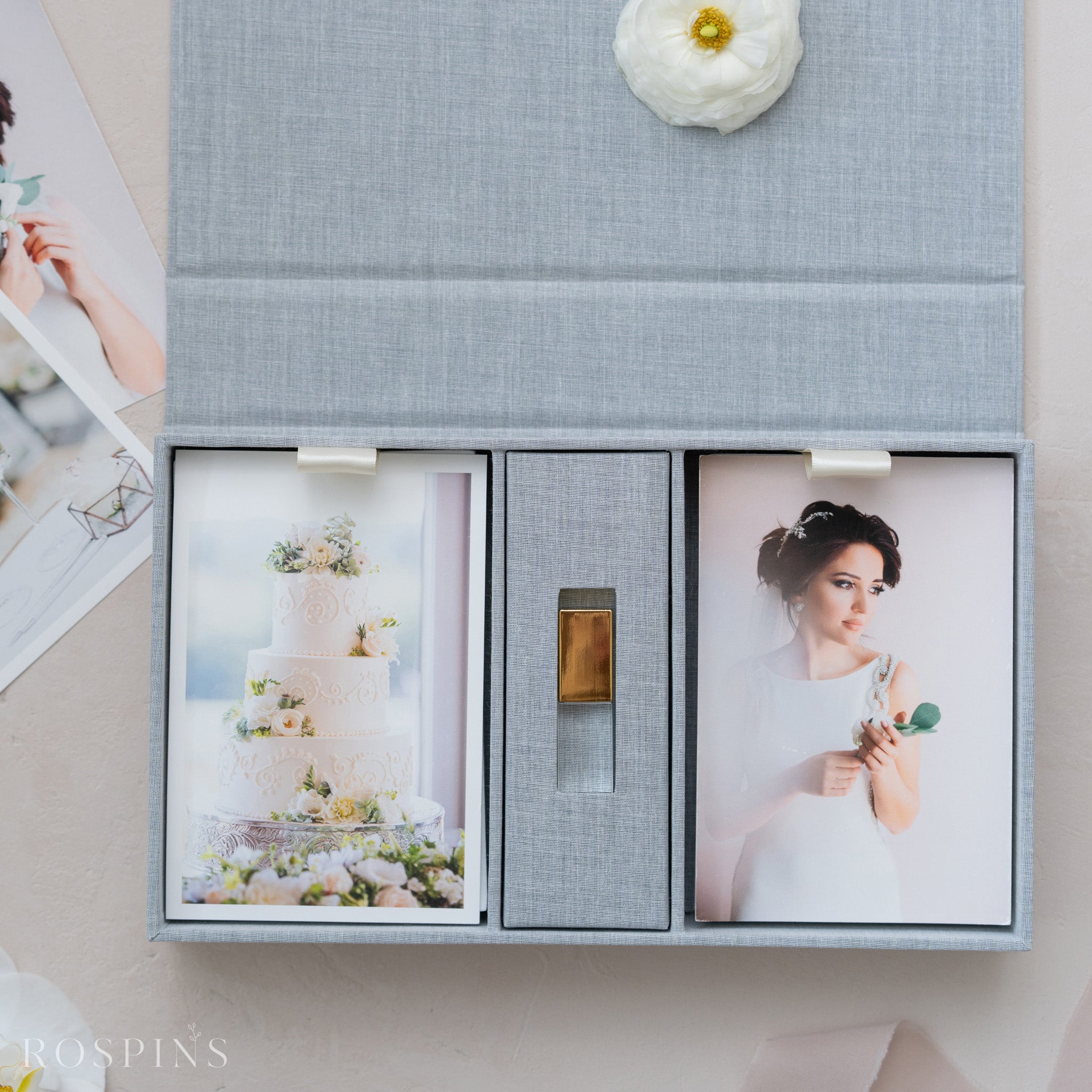 Linen Double Photo & USB Box - Heather Grey