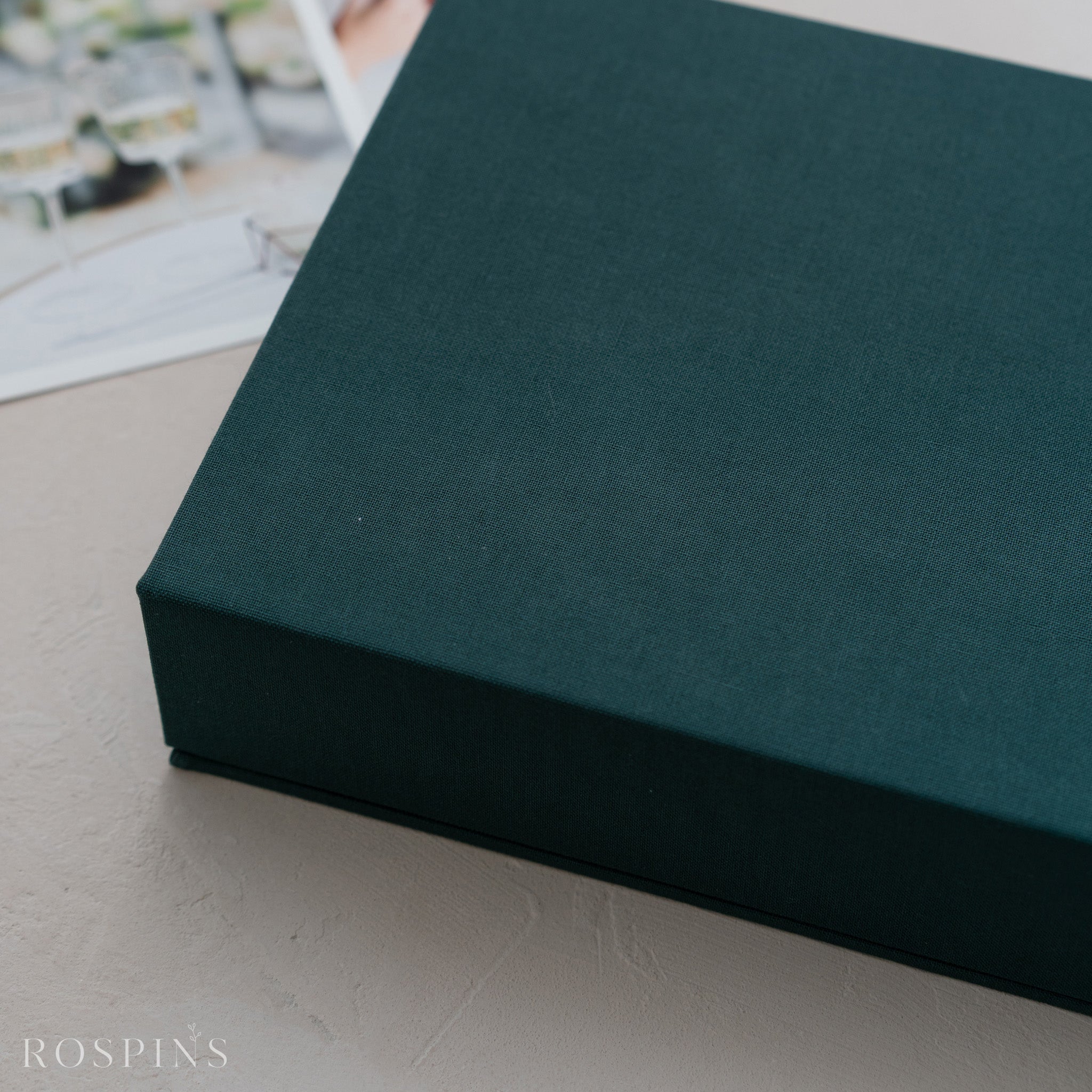 Linen Double Photo Box - Emerald Green
