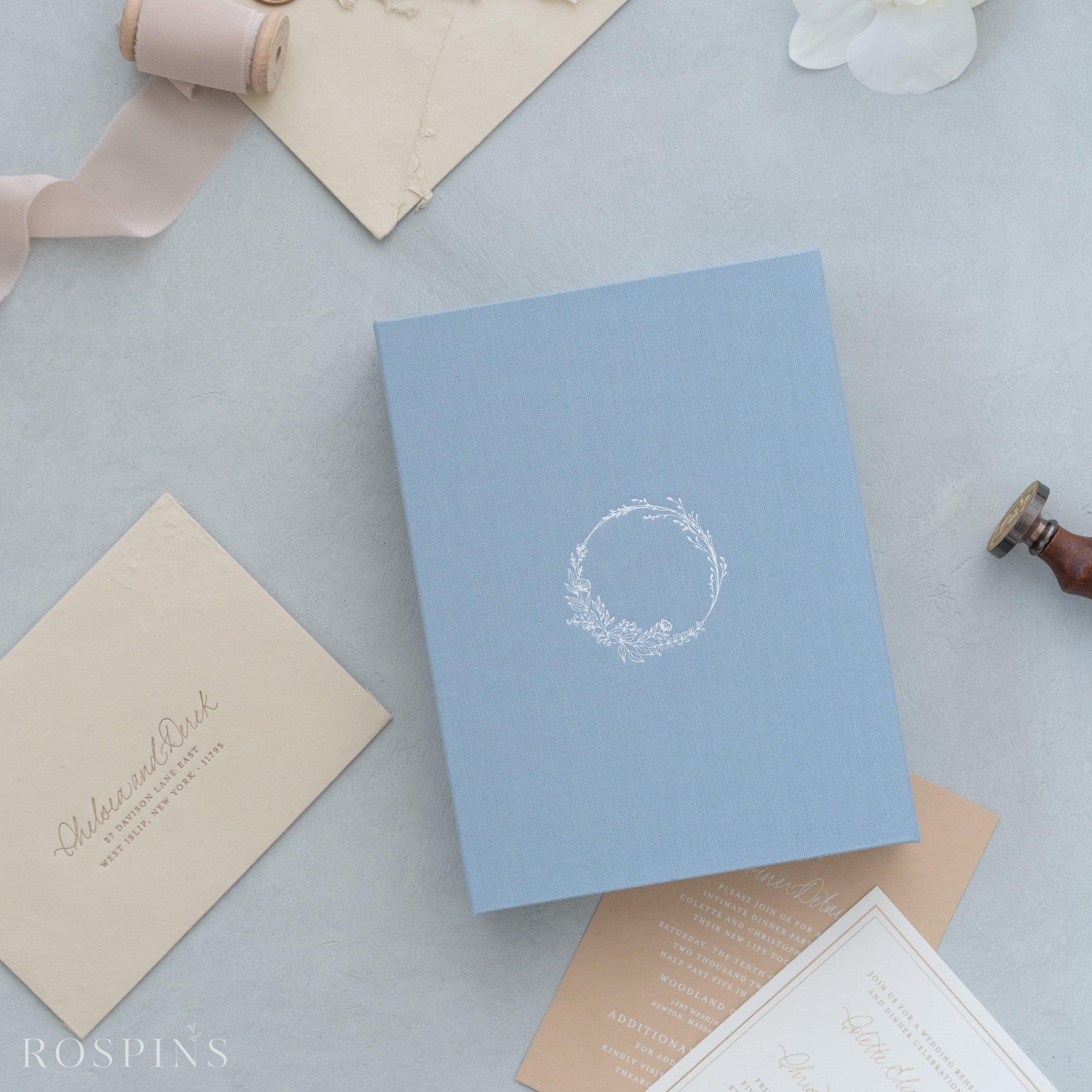 Linen Invitation Box - Light Blue