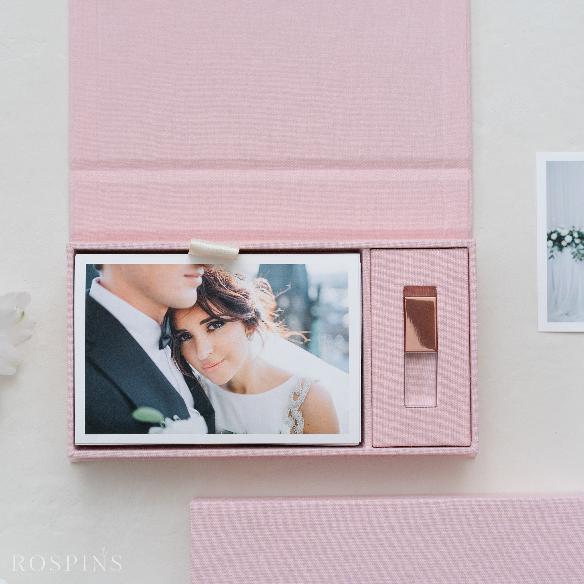 Linen Photo & USB Box - Blush
