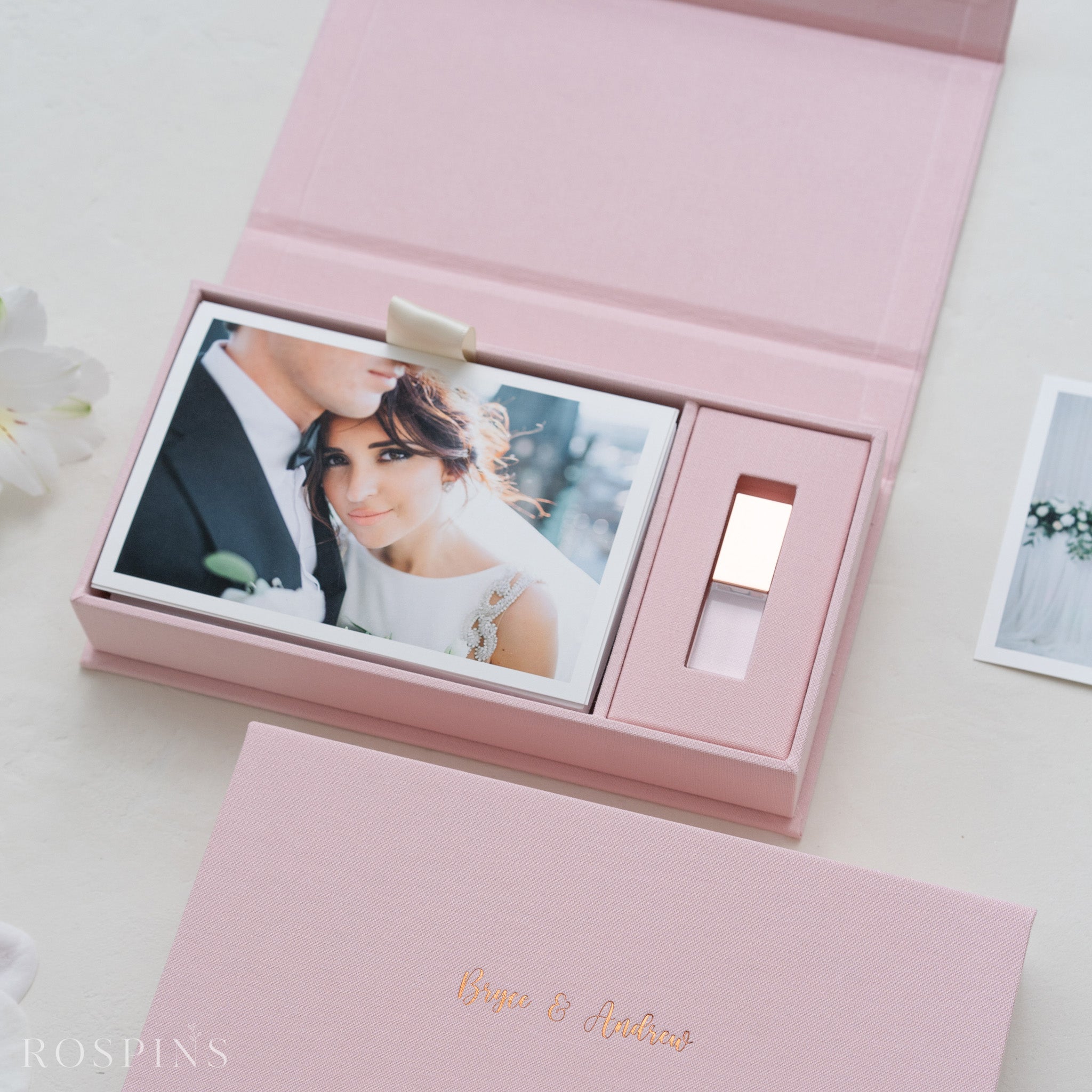 Linen Photo & USB Box - Blush