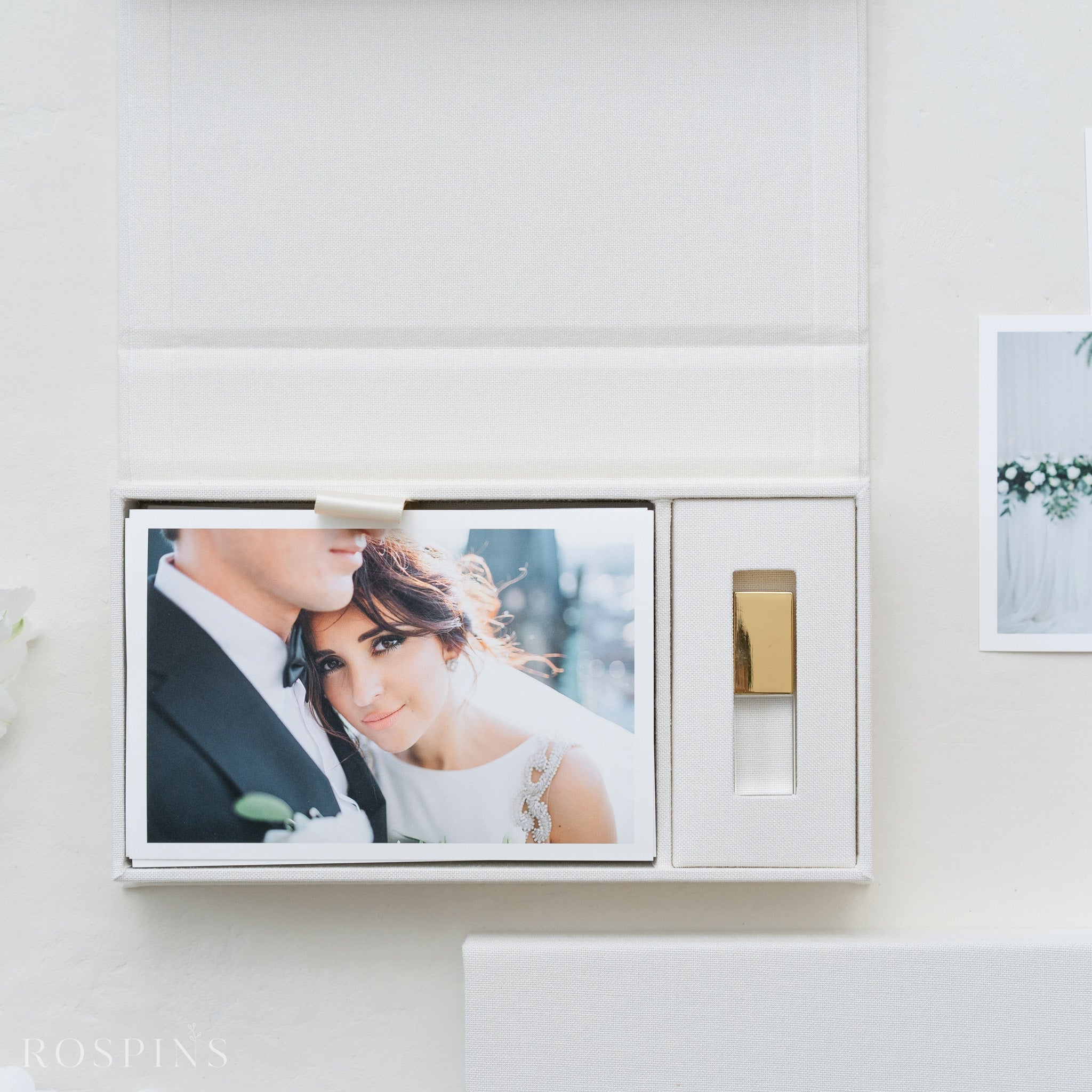 Linen Photo & USB Box - Creamy White