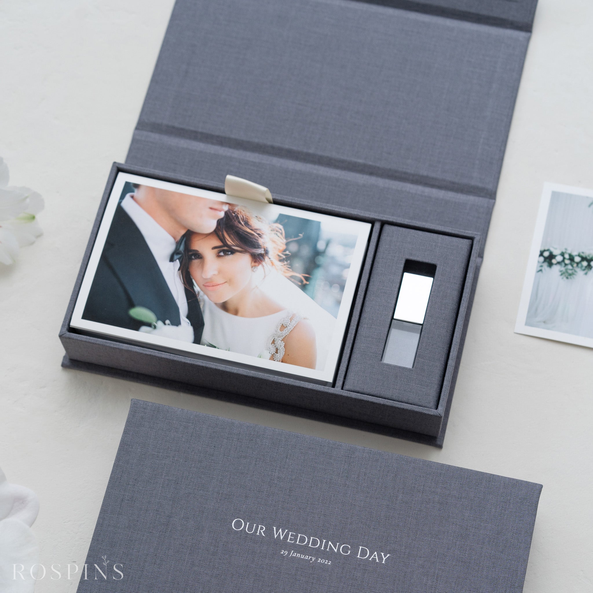 Linen Photo & USB Box - Dark Grey