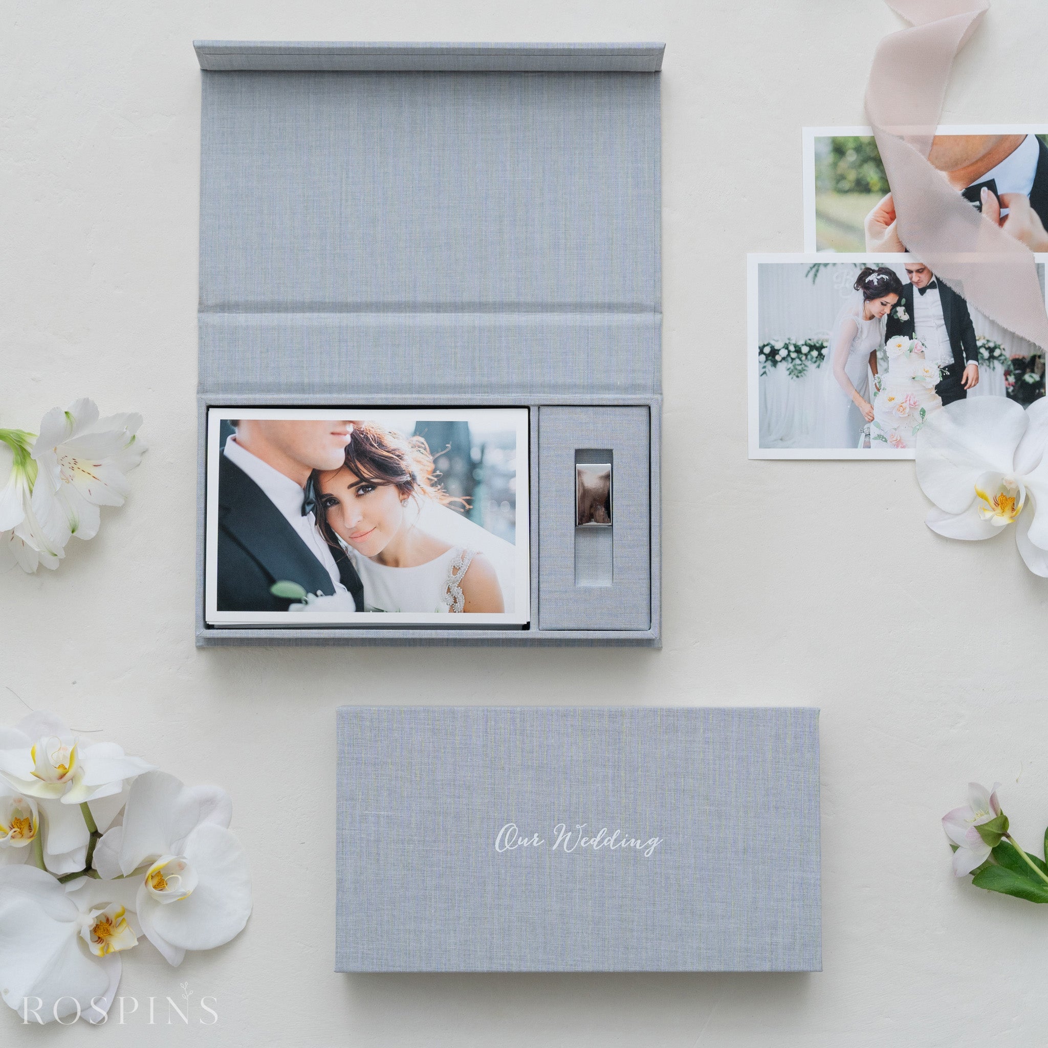 Linen Photo & USB Box - Heather Grey