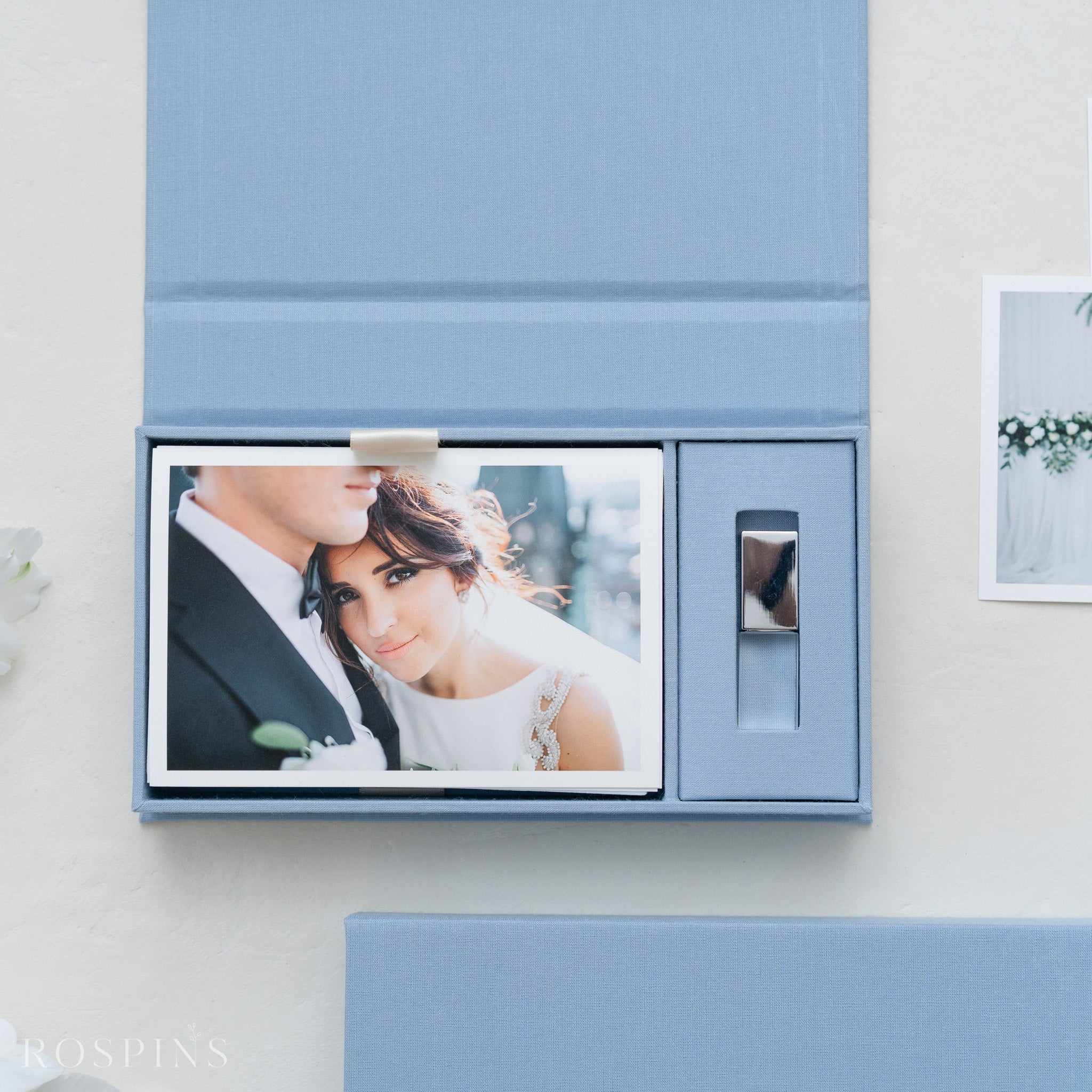 Linen Photo & USB Box - Light Blue