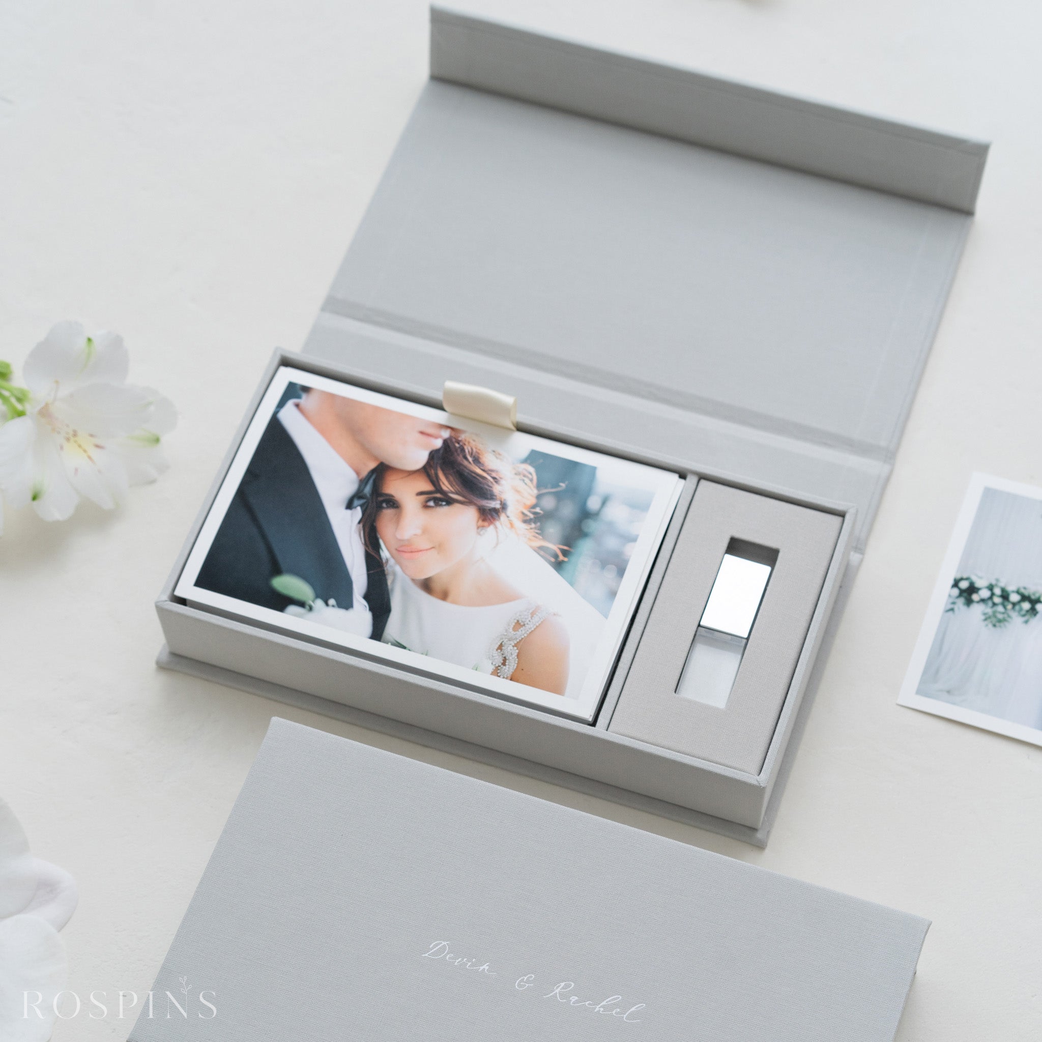 Linen Photo & USB Box - Light Grey